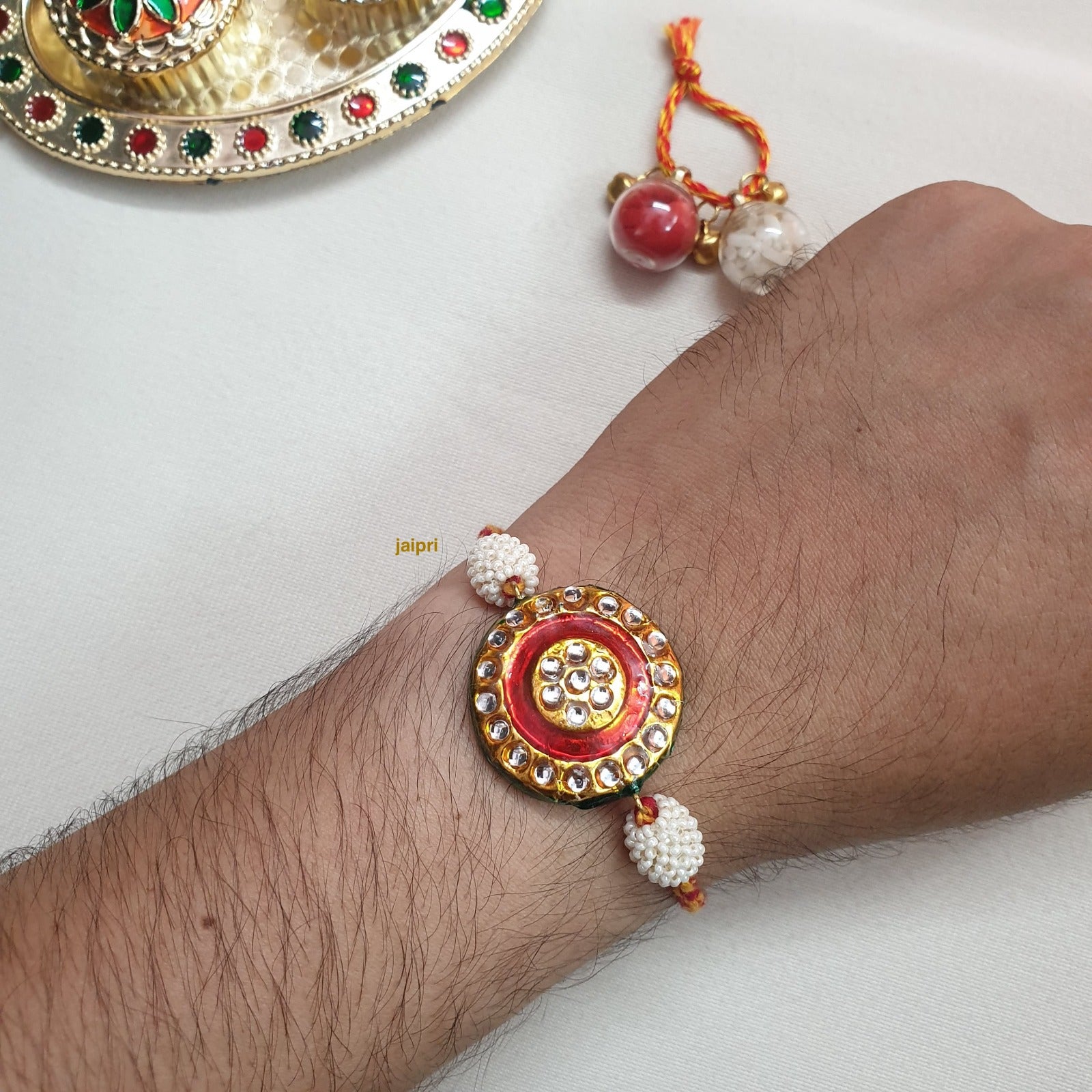 Red Kundan Meenakari Rakhi