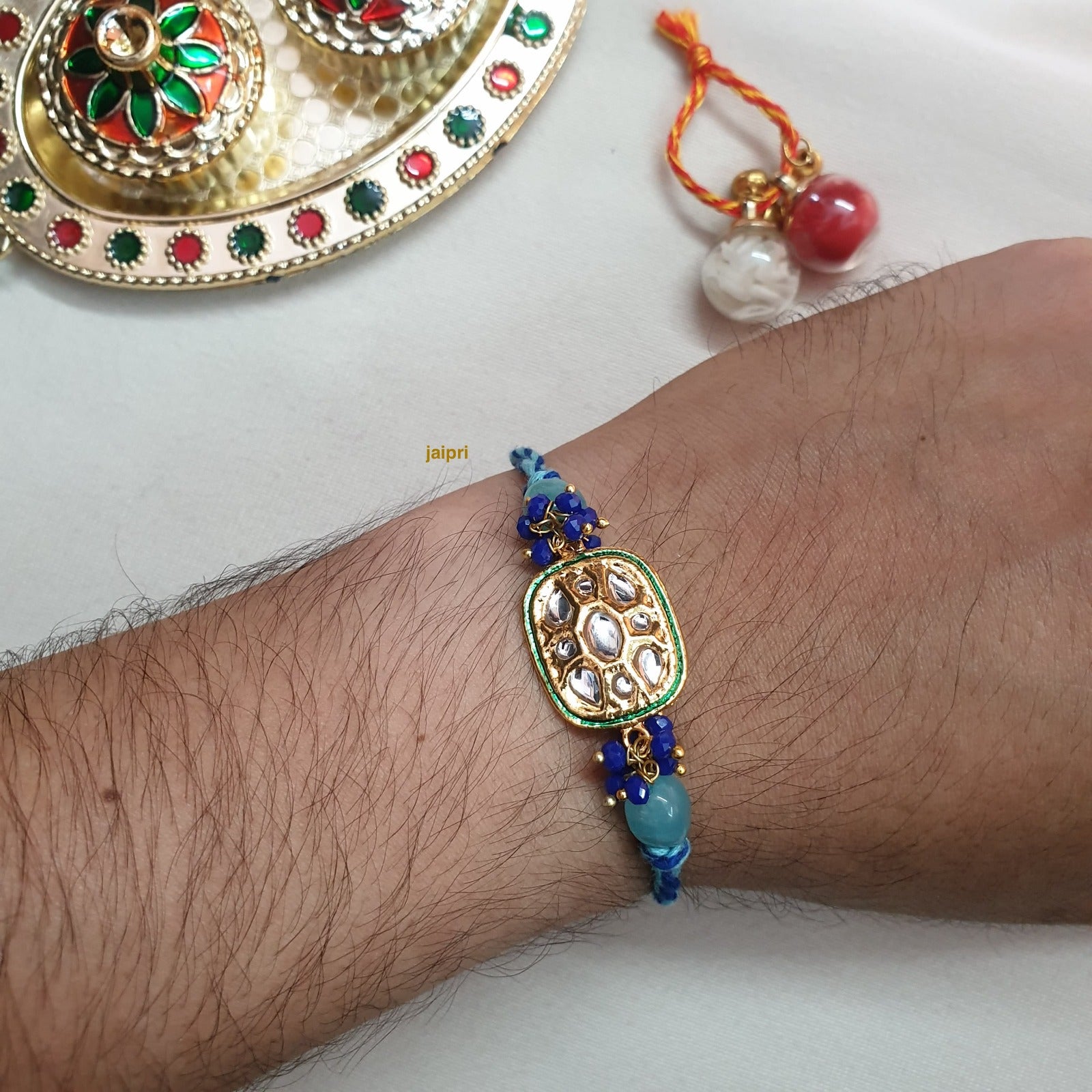 Blue Kundan Stone Rakhi