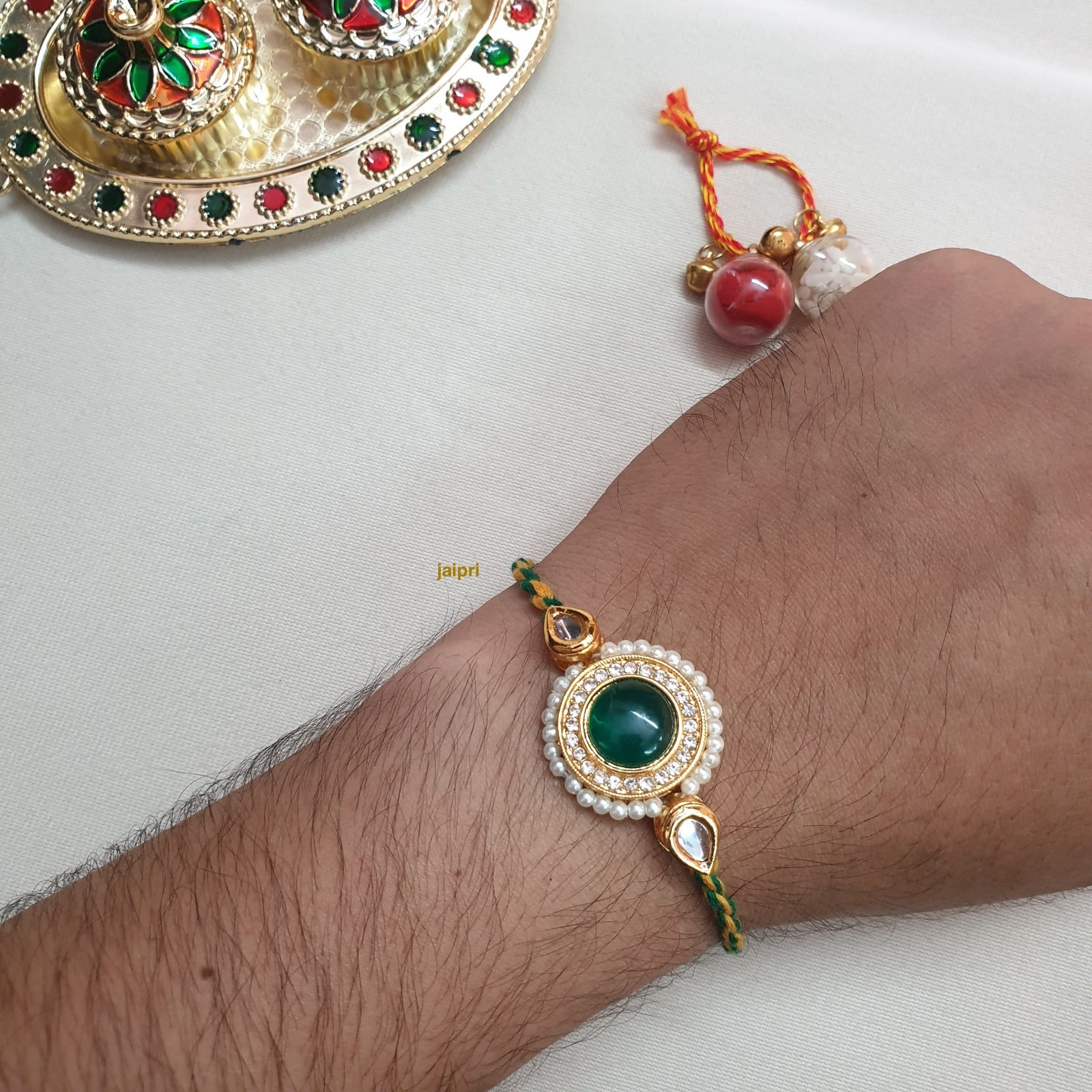 Green Kundan Stone Rakhi