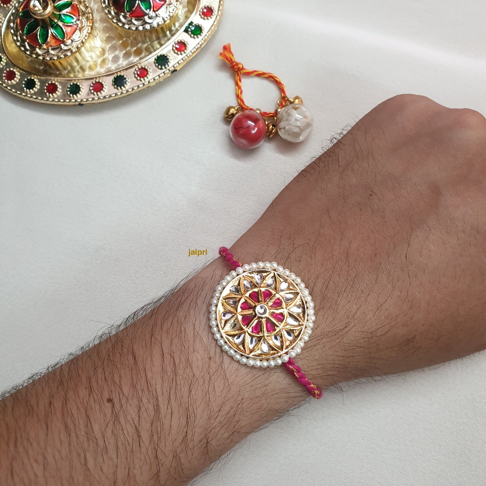 Red Kundan Stone Rakhi