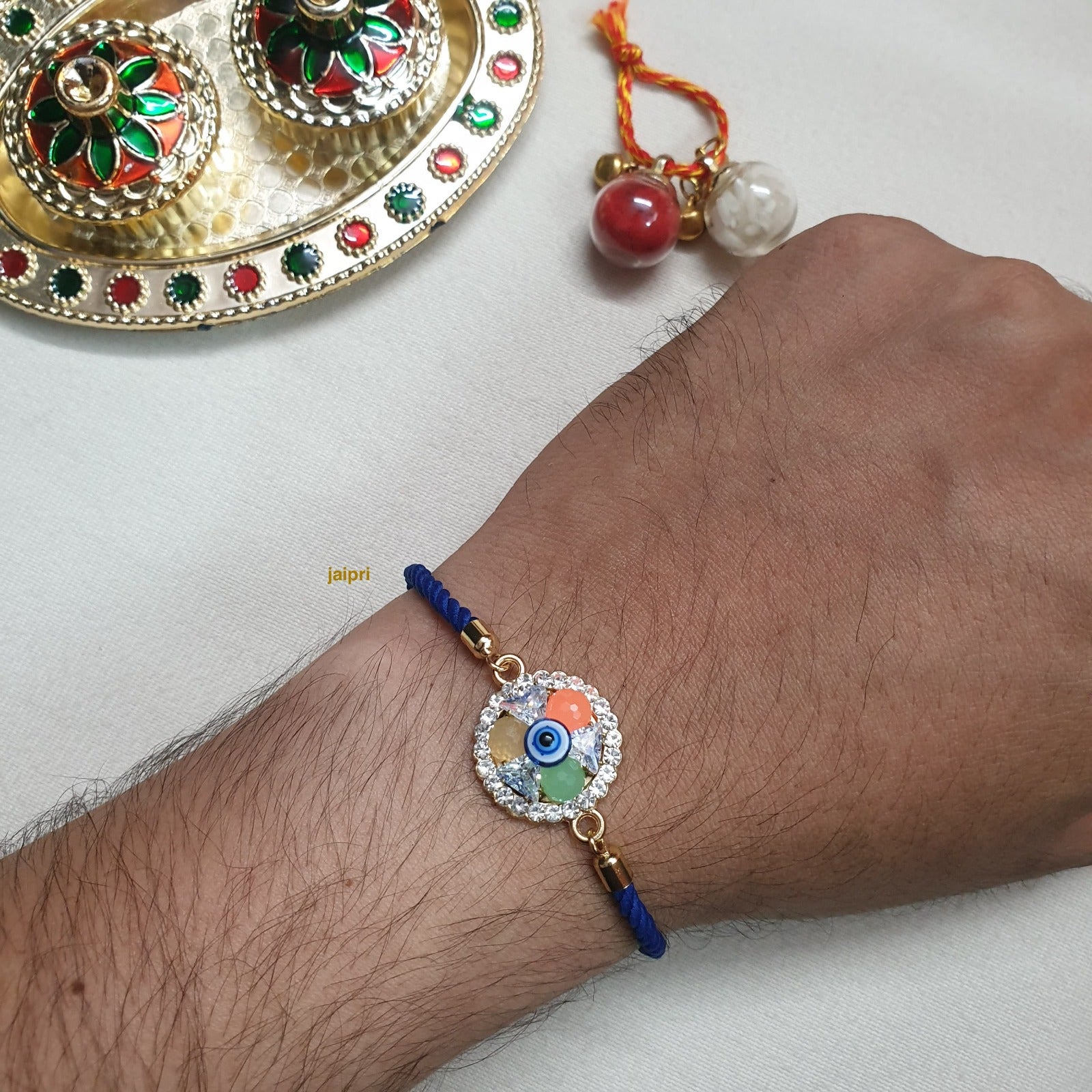 Multicolor Stone Evil Eye Rakhi
