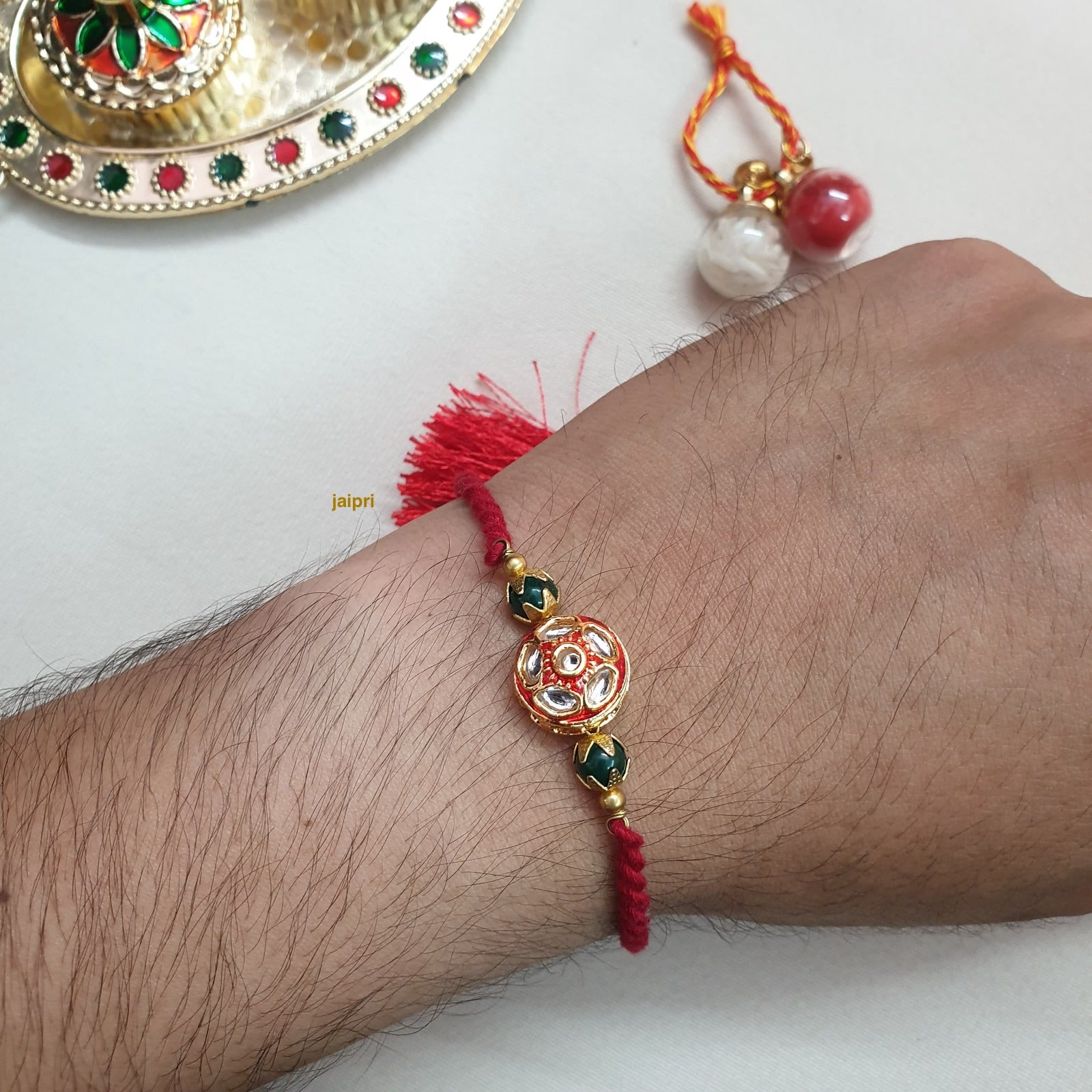Red Kundan Meenakari Rakhi