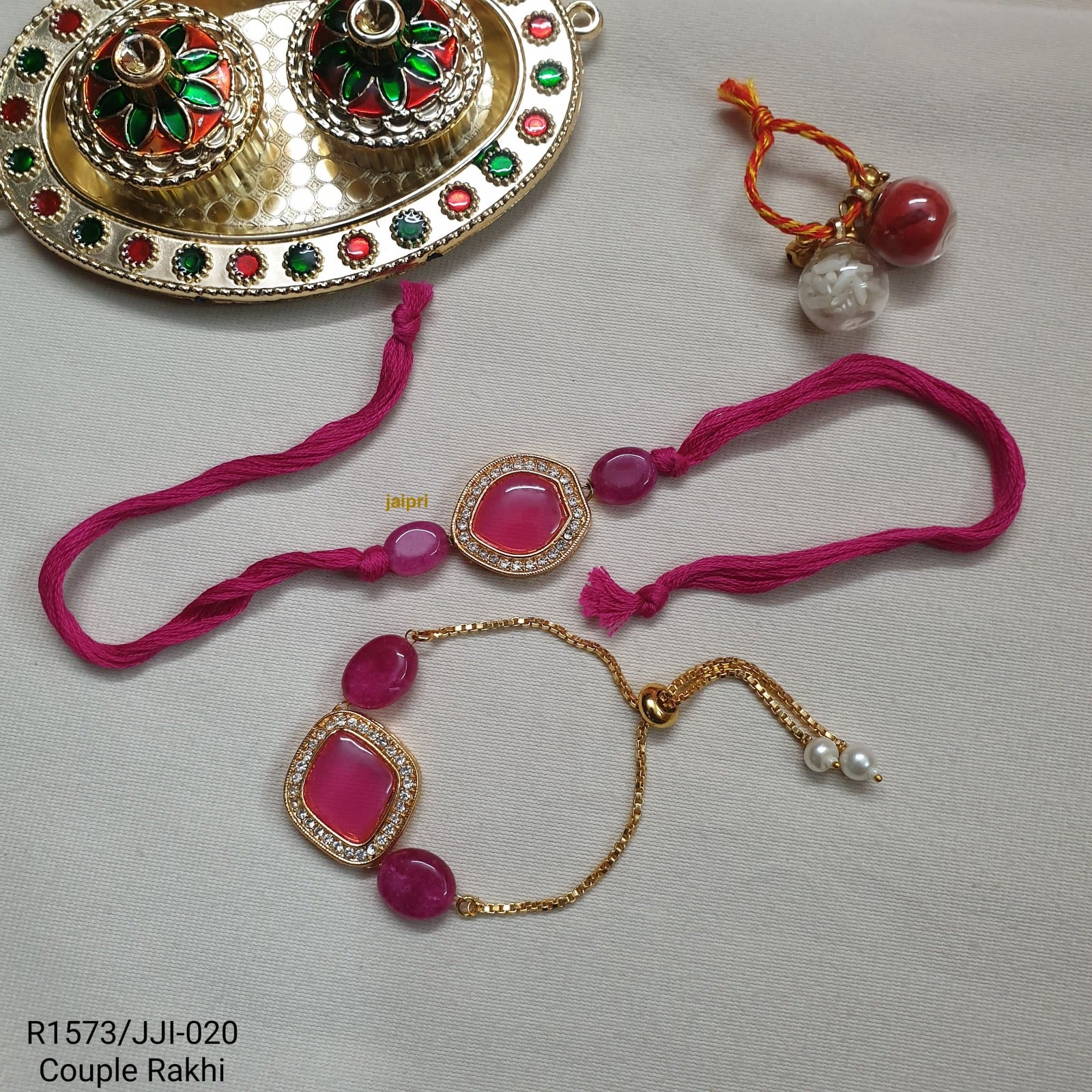 Pink AD Stone Bhaiya Bhabhi Rakhi