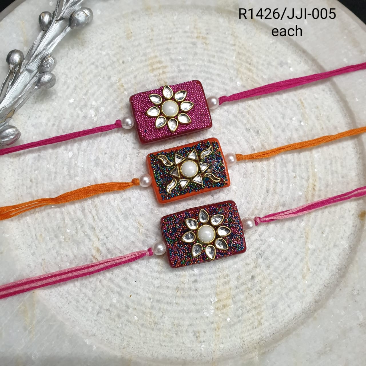 Jaipur Kundan Rakhi For Brother And Sister (Pack Of Three)