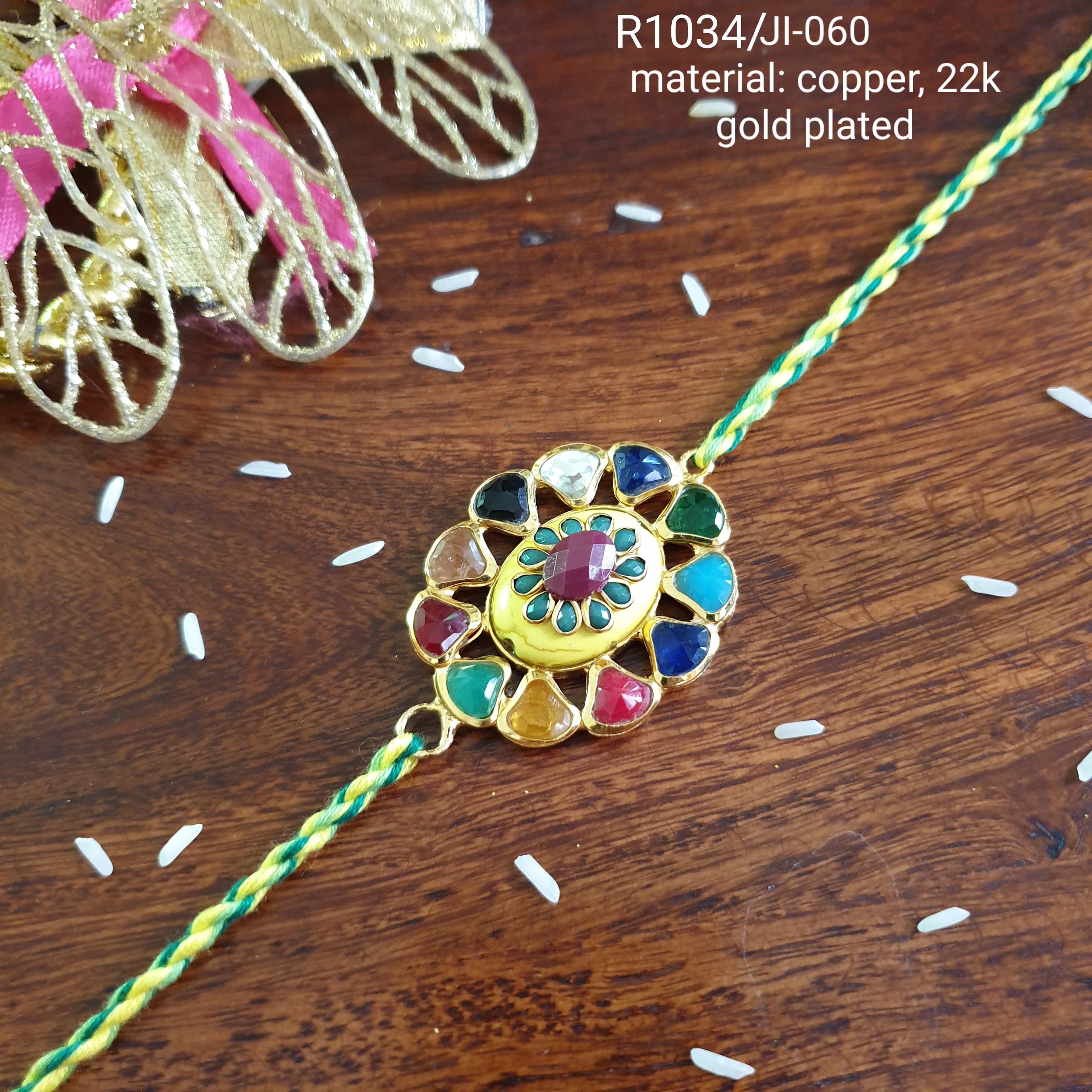 Yellow Stone Multi Kundan Rakhi