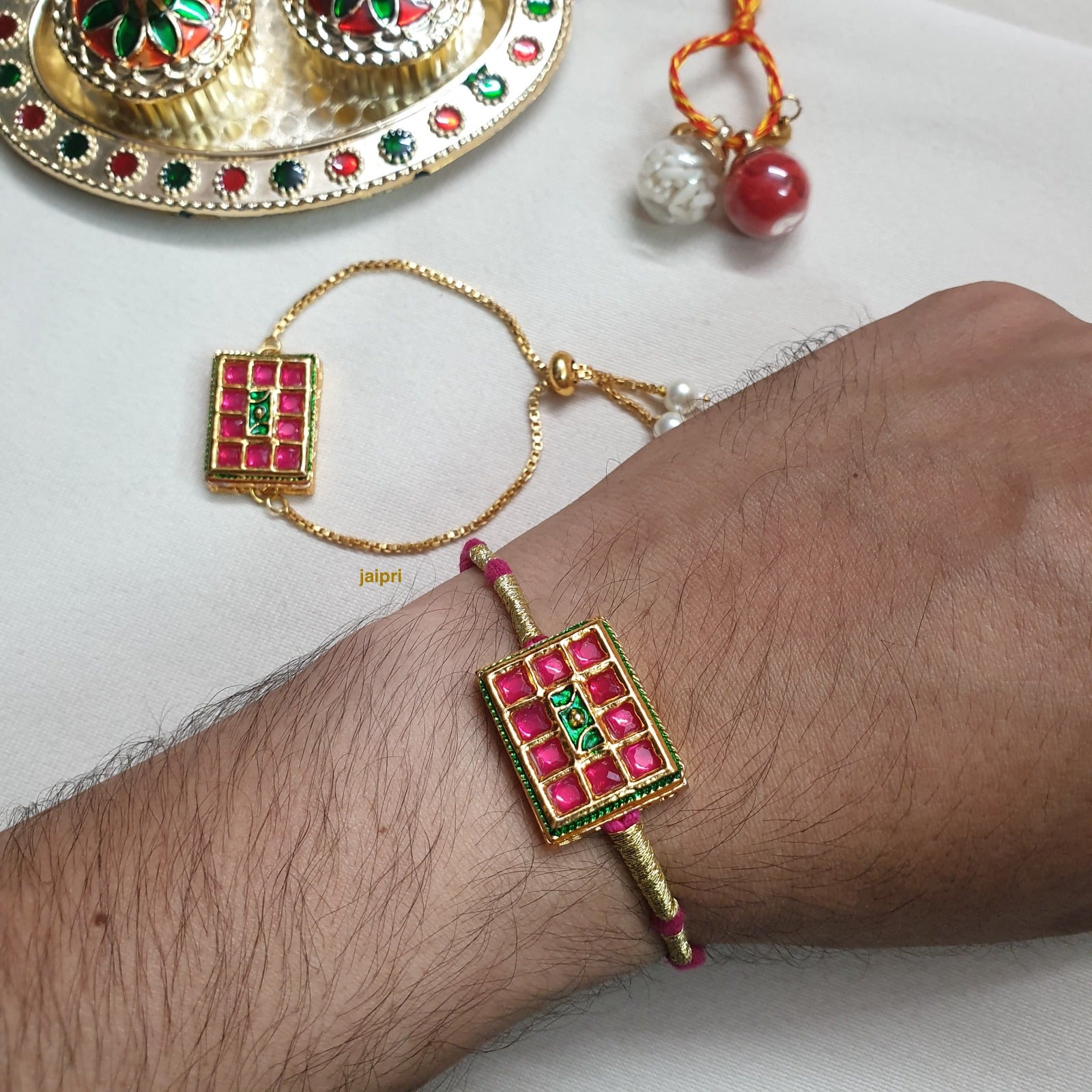 Pink Kundan Stone Bhaiya Bhabhi Rakhi