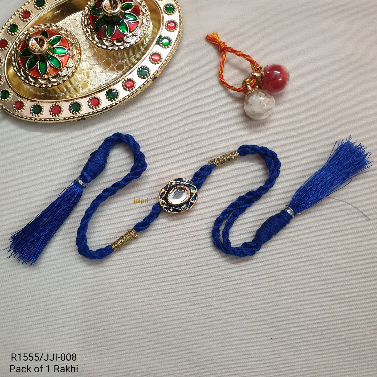 Blue Meenakari Kundan Rakhi