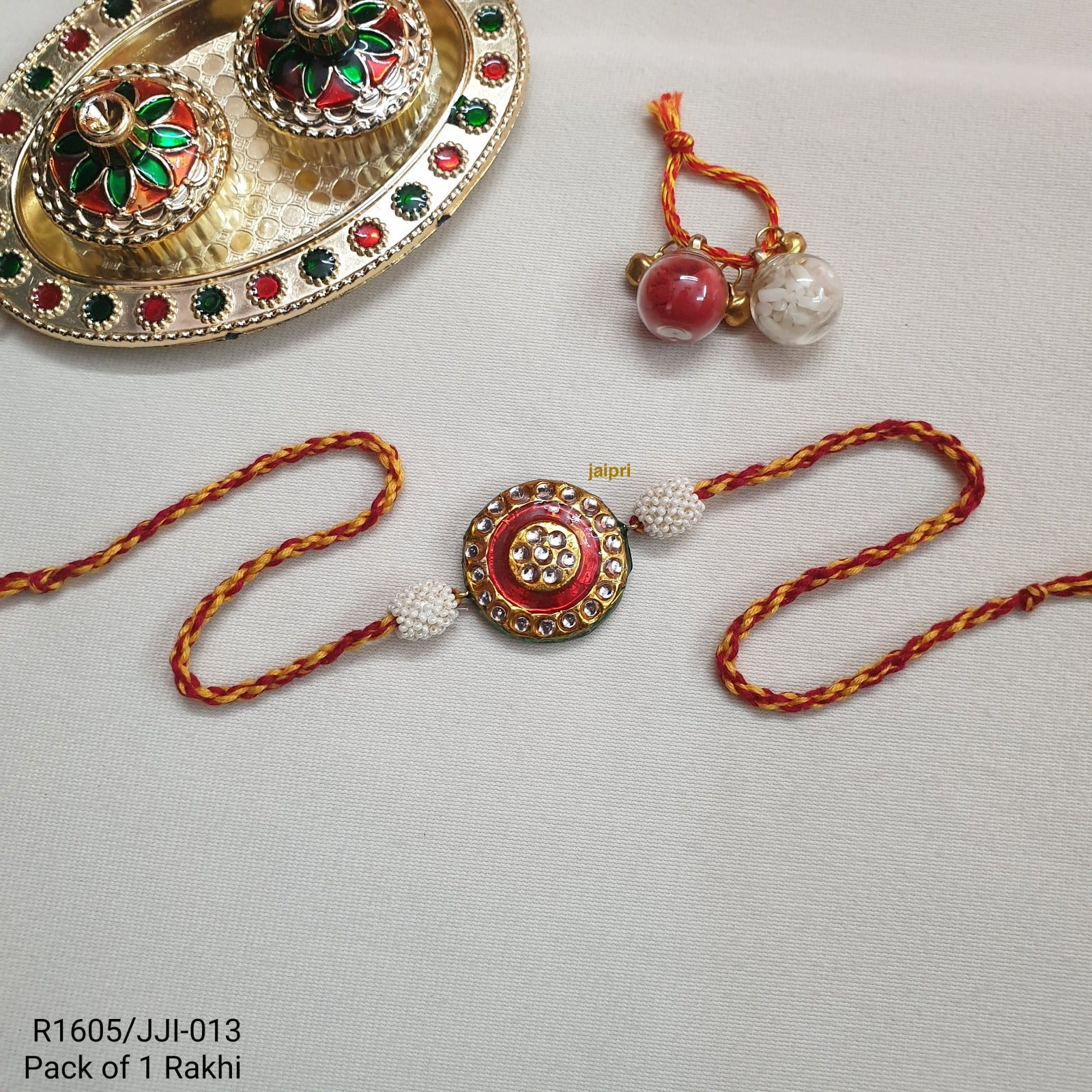 Red Kundan Meenakari Rakhi