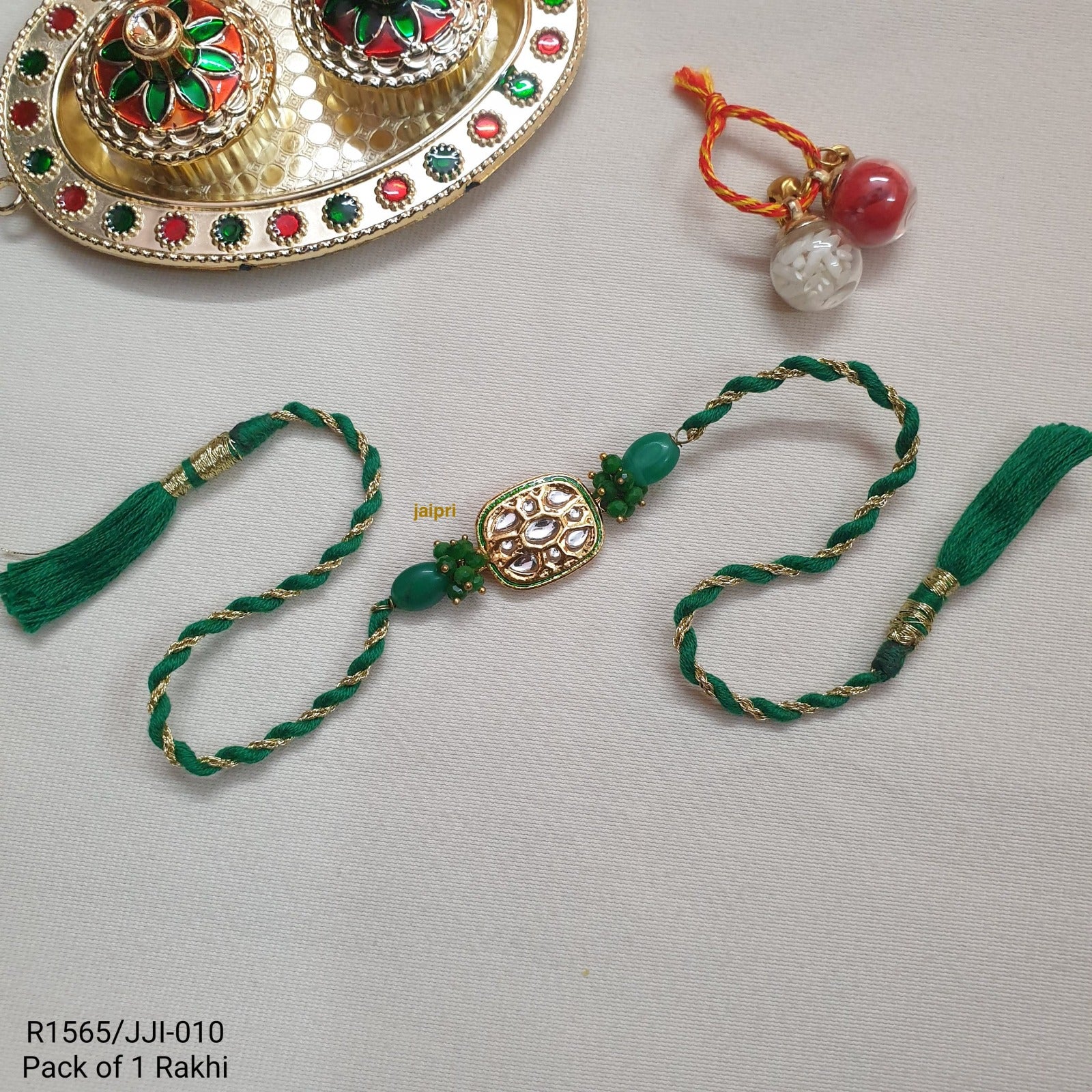 Green Kundan Beaded Rakhi