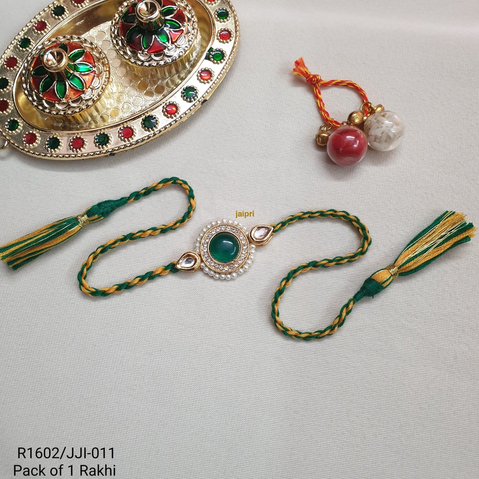 Green Kundan Stone Rakhi