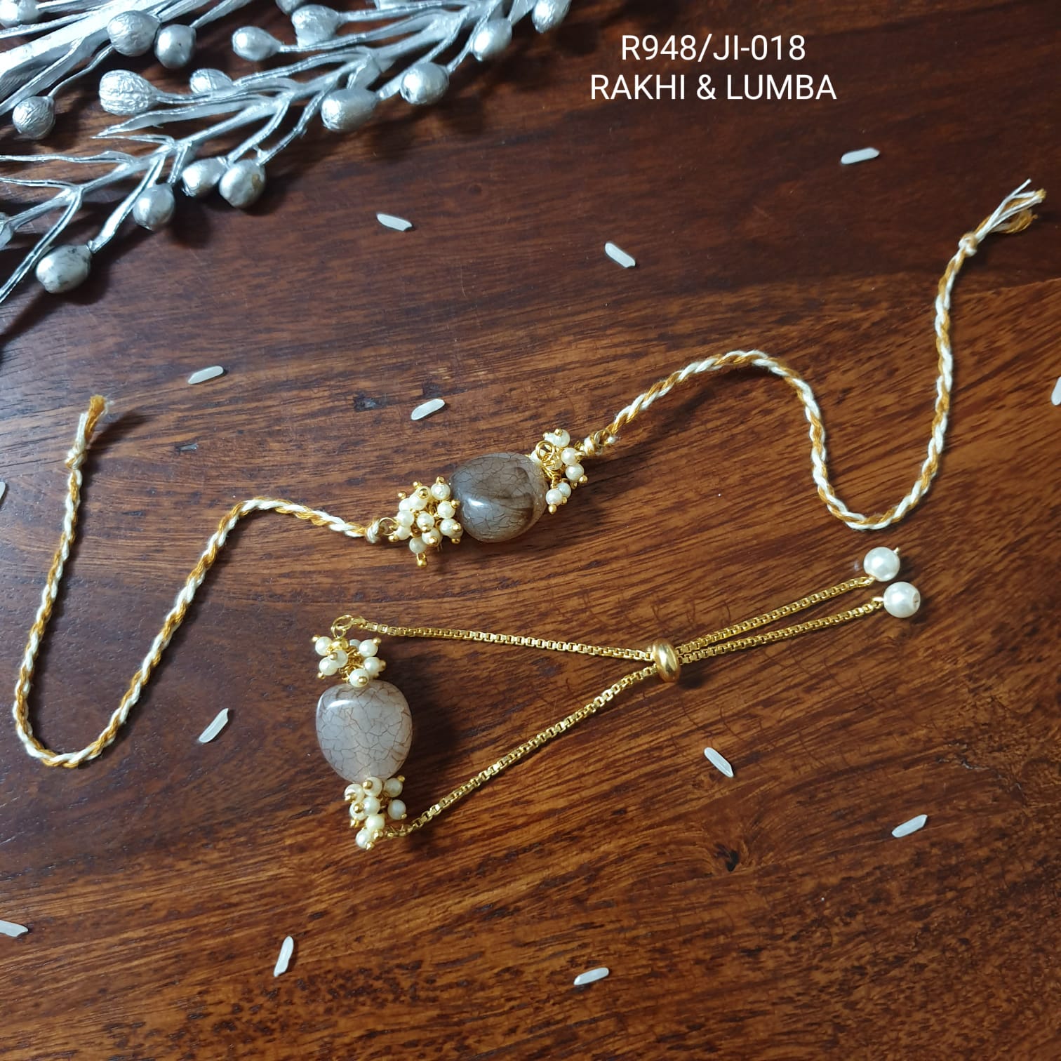 Grey Beads Couple Rakhi Set