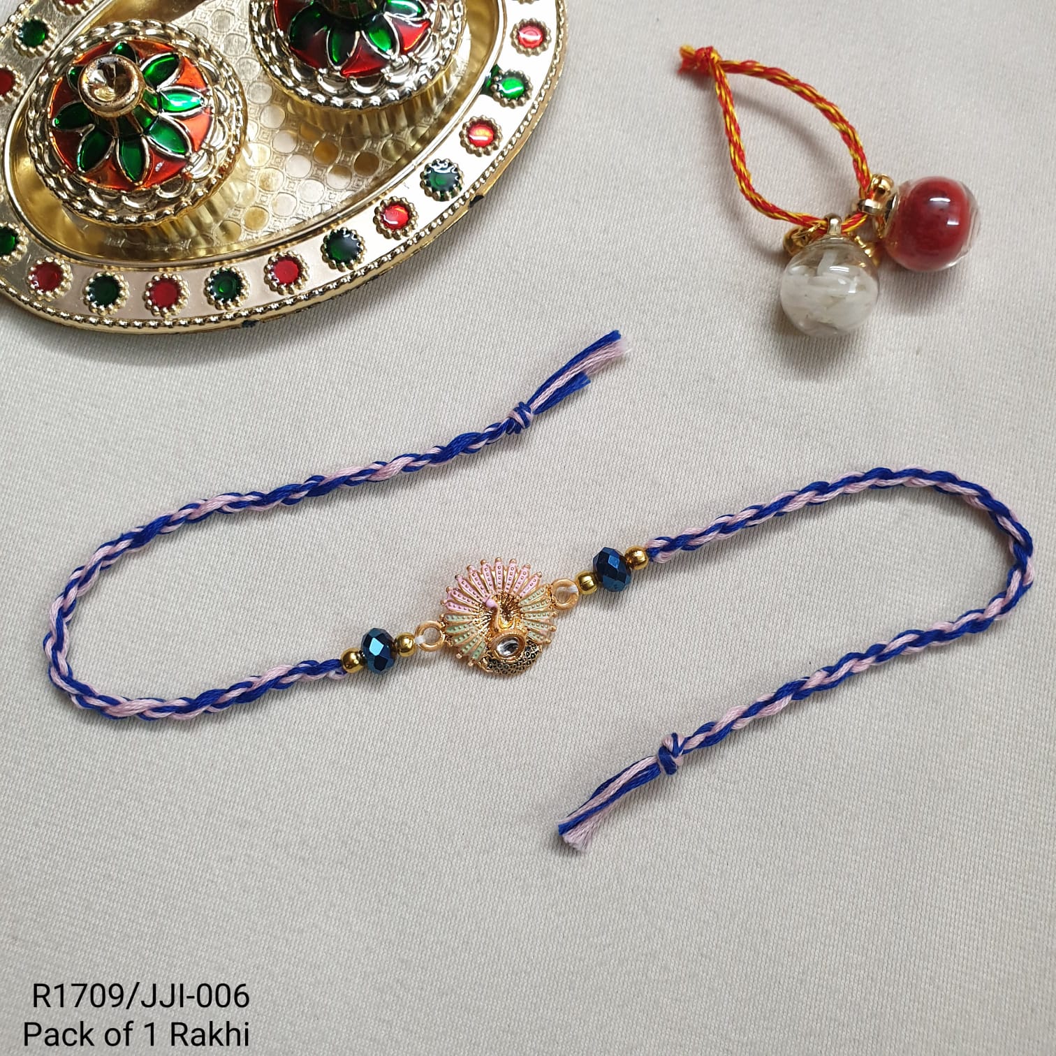 Pink Peacock Stone Rakhi For Brother