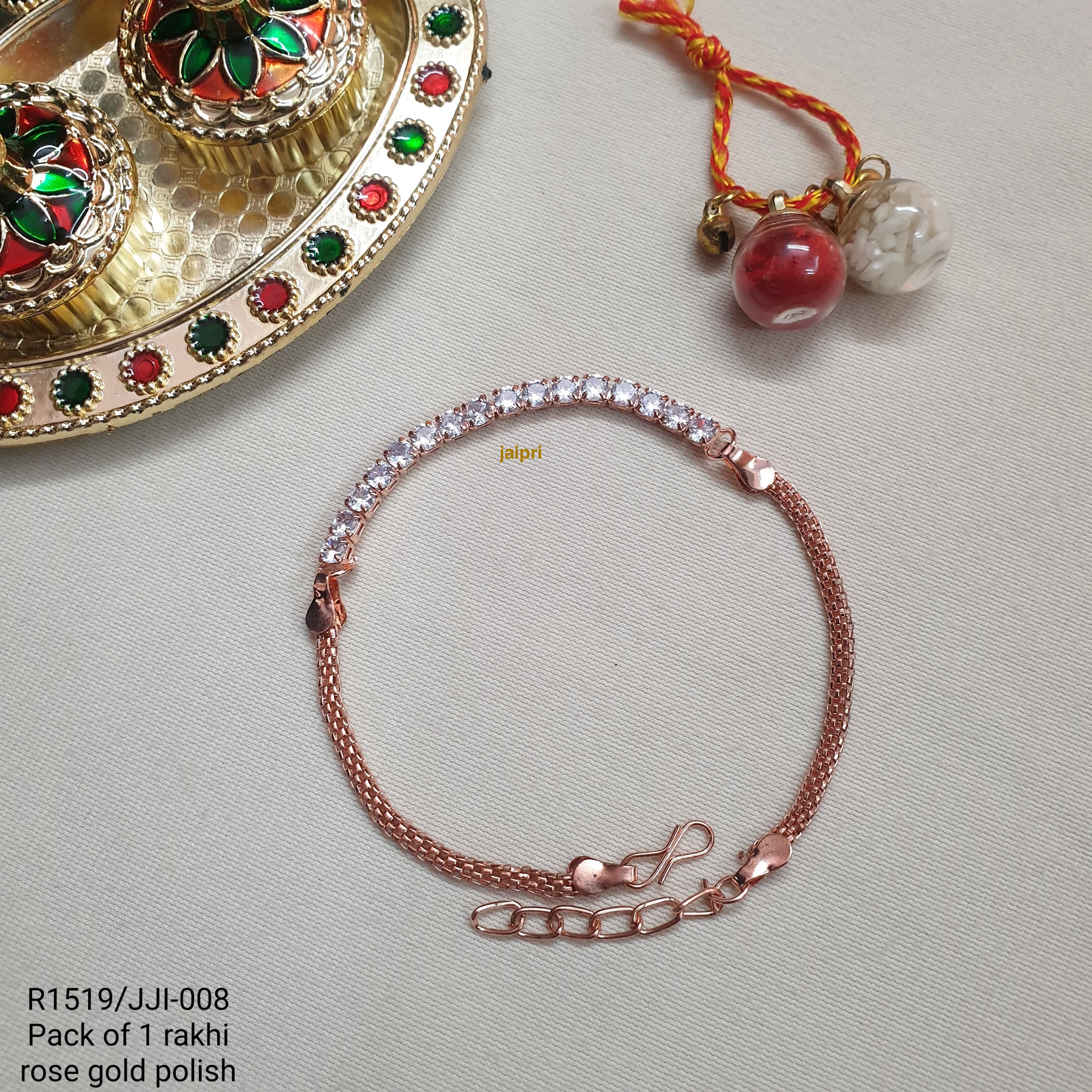 White Stone Rose Gold Plated Rakhi