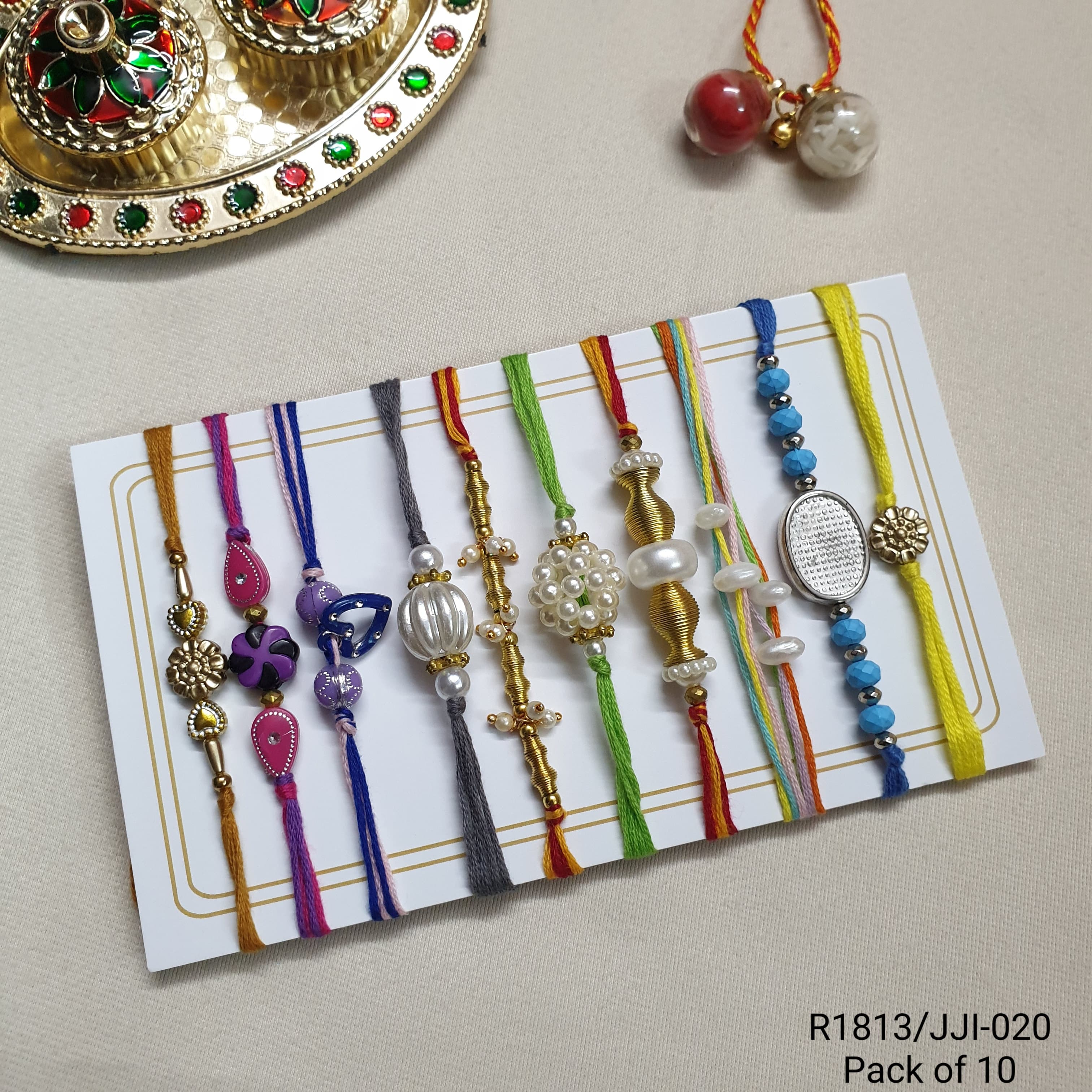 Designer Multi Color Beads Rakhi (Pack of Ten)