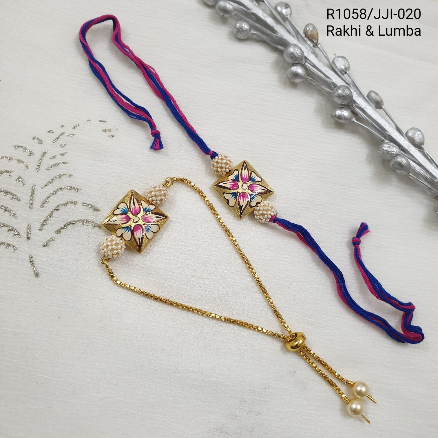 Pink Hand Painted Rakhi Combo For Bhaiya Bhabhi