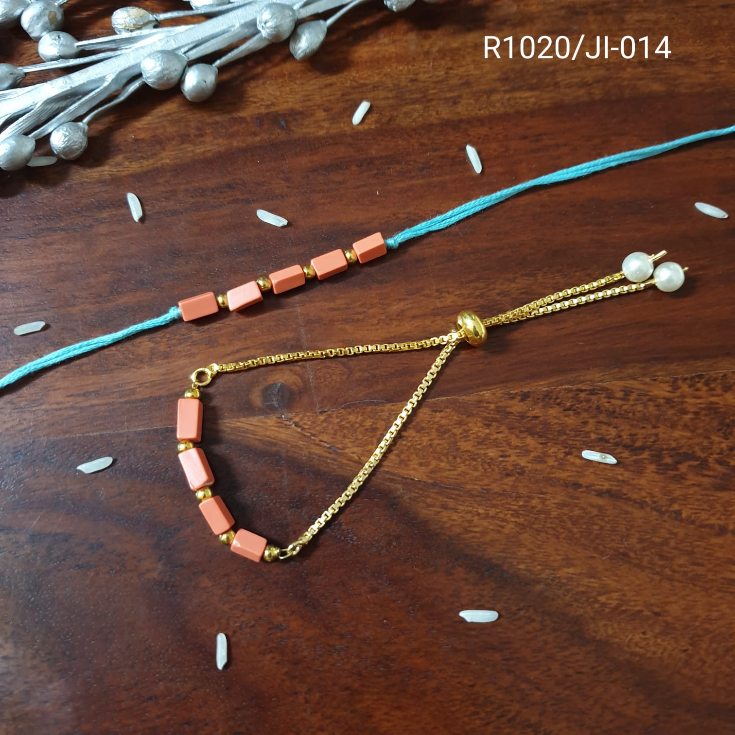 Peach Stone Rakhi For Bro and Sister For Rakshabandhan