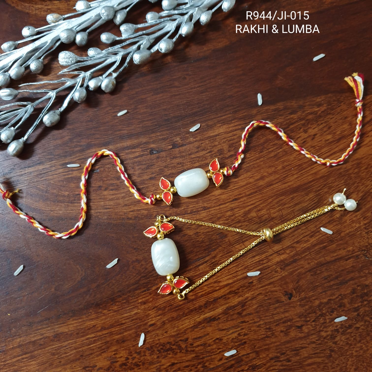 Pearl Stone Rakhi For Bhai and Bhabhi