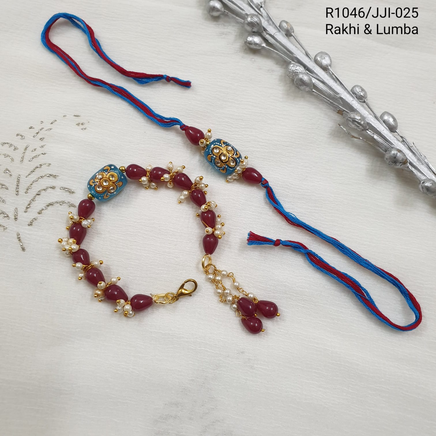Blue Meenakari Rakhi For Couple