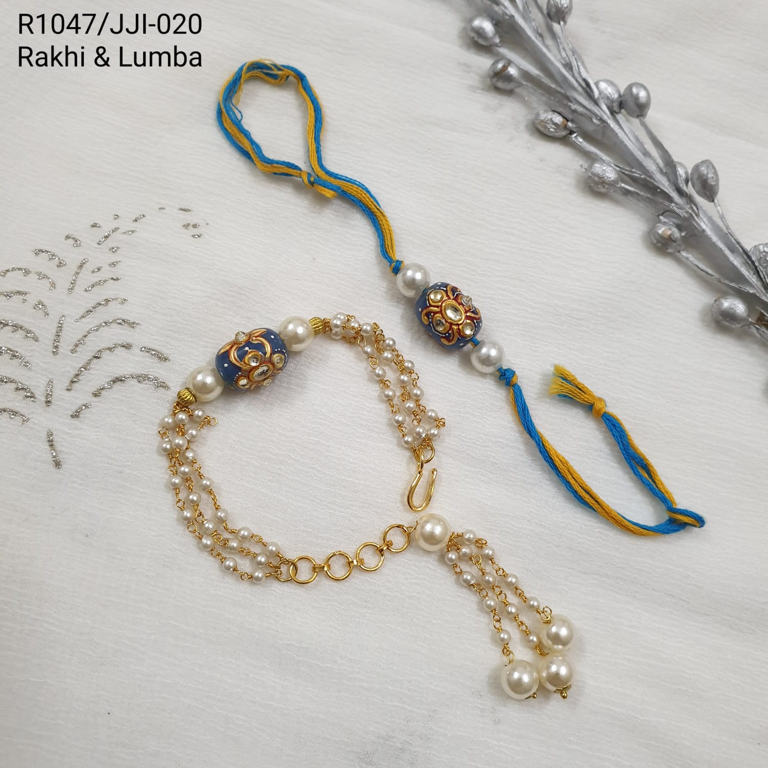 Blue Handpainted Rakhi For Brother And Bhabhi