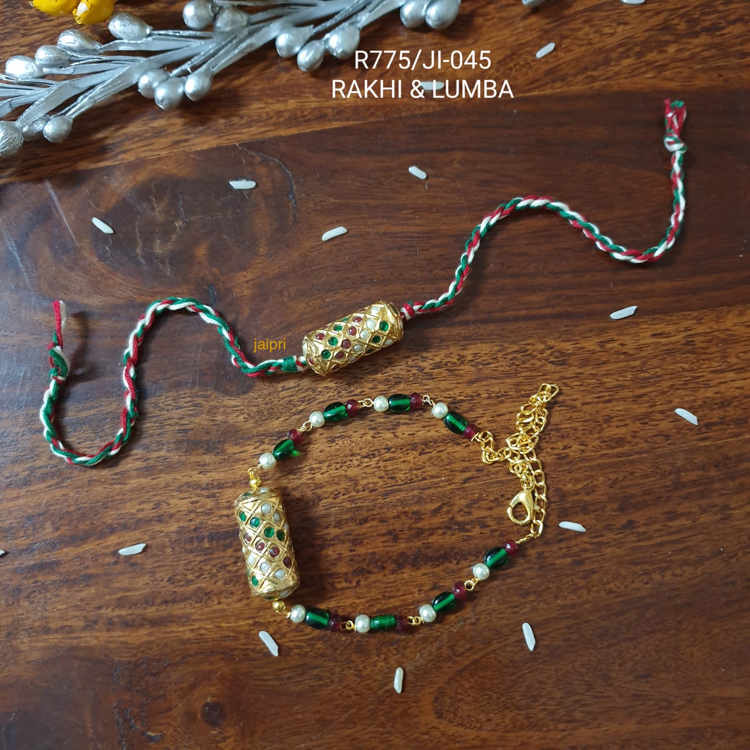 Multi Real Pearl Jadau Rakhi For Bhaiya Bhabhi