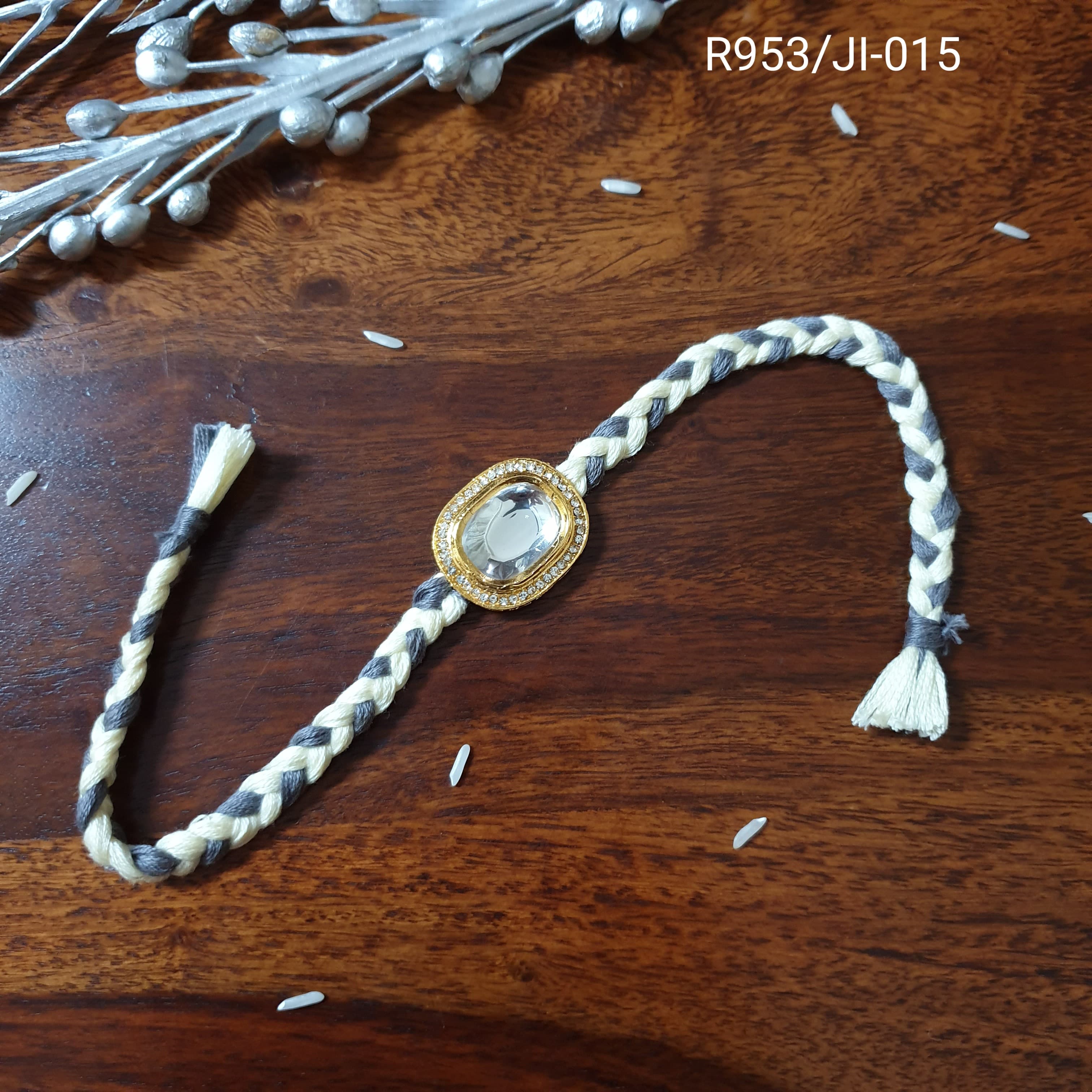 Stone Grey White Braided Rakhi