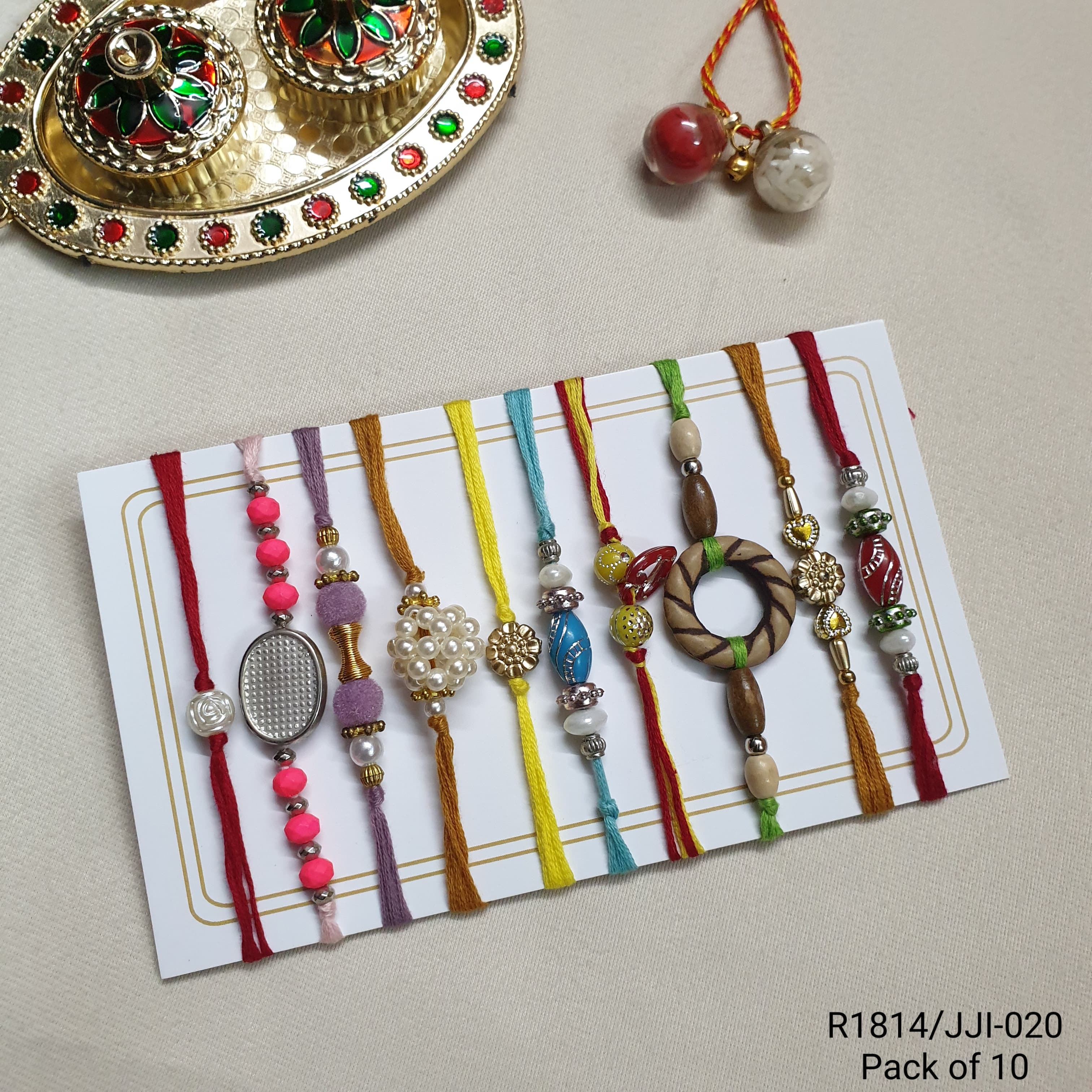 Minimal Color Beads Rakhi (Pack of Ten)