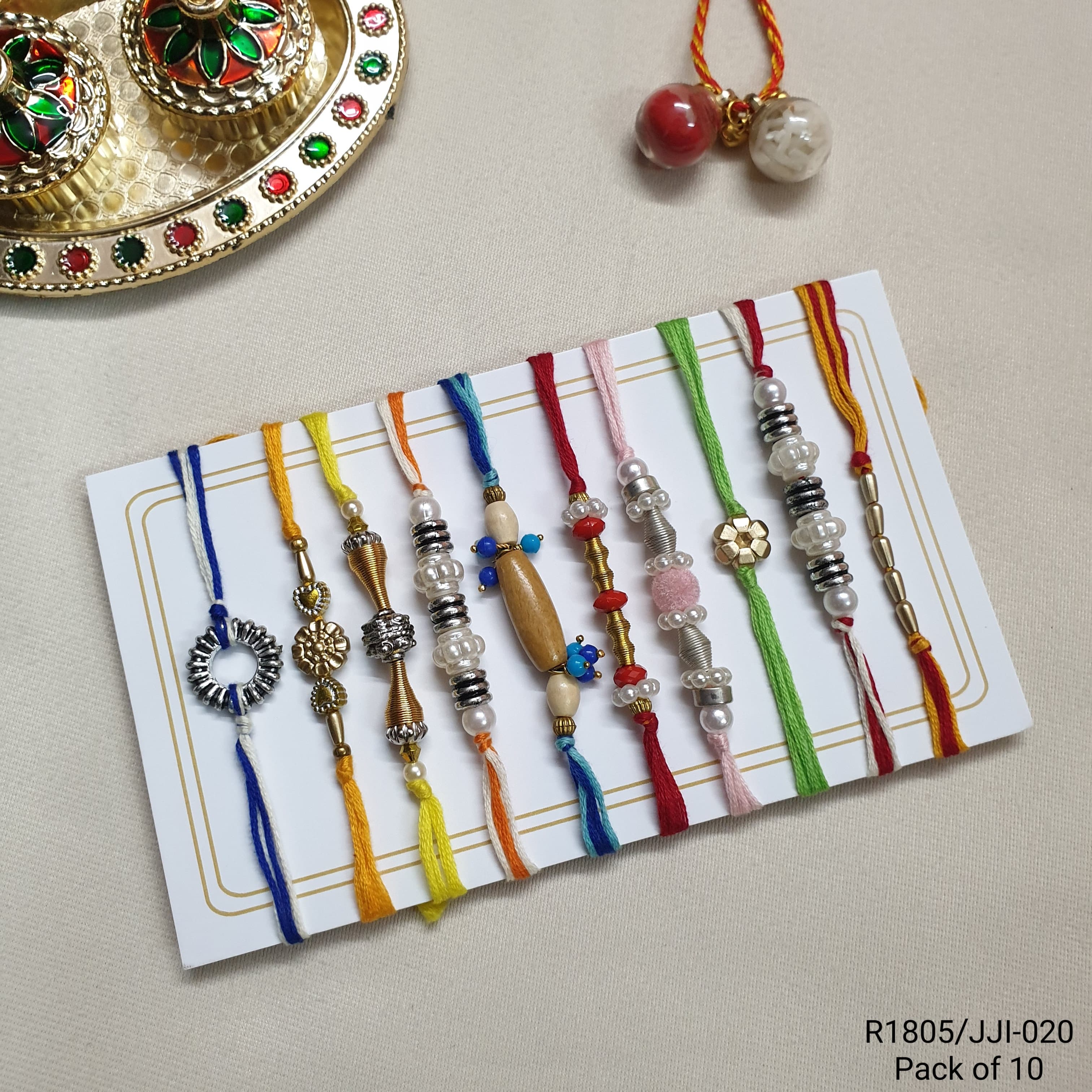 Multi Designer Beads Rakhi (Pack of Ten)