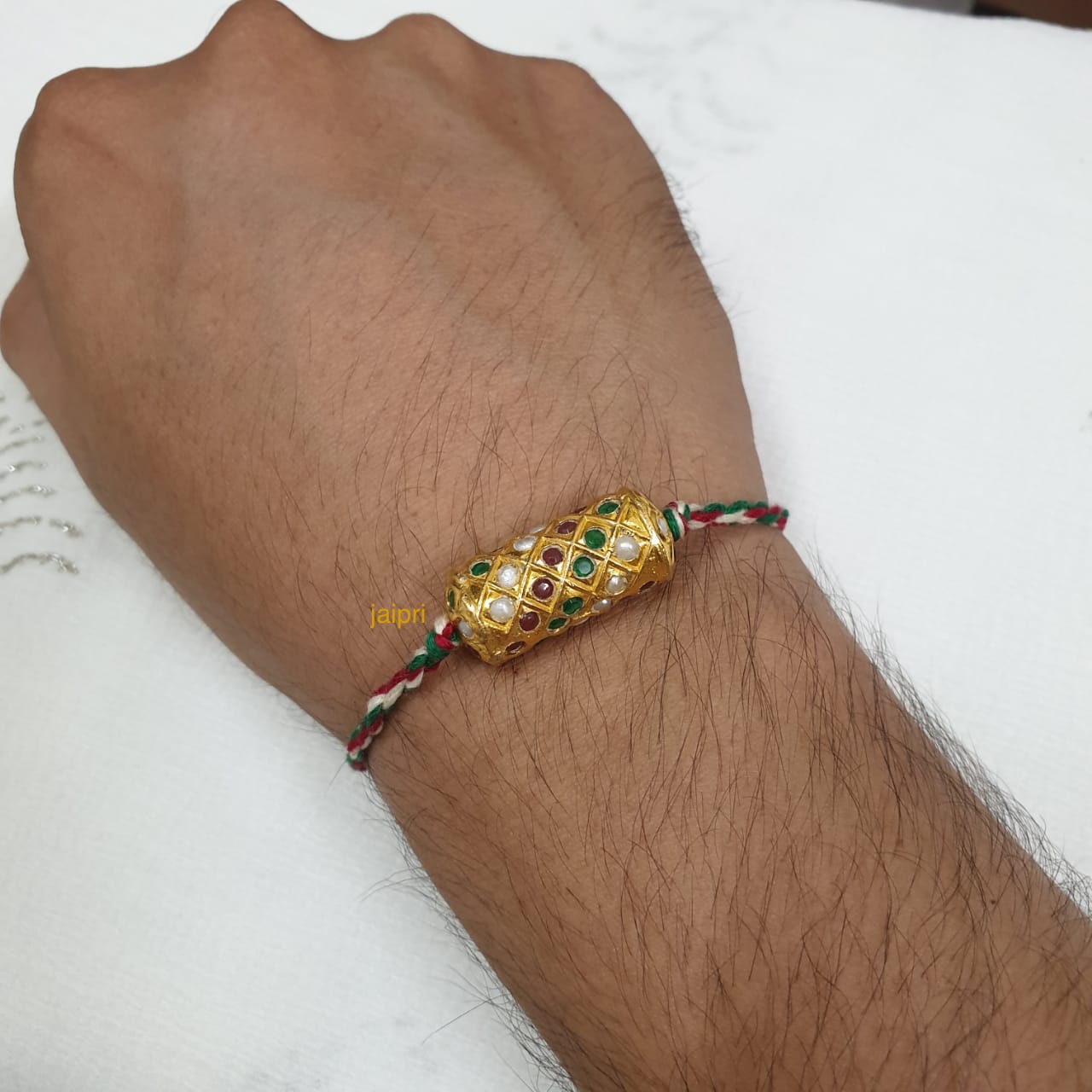 Multi Real Pearl Jadau Rakhi For Bhaiya Bhabhi