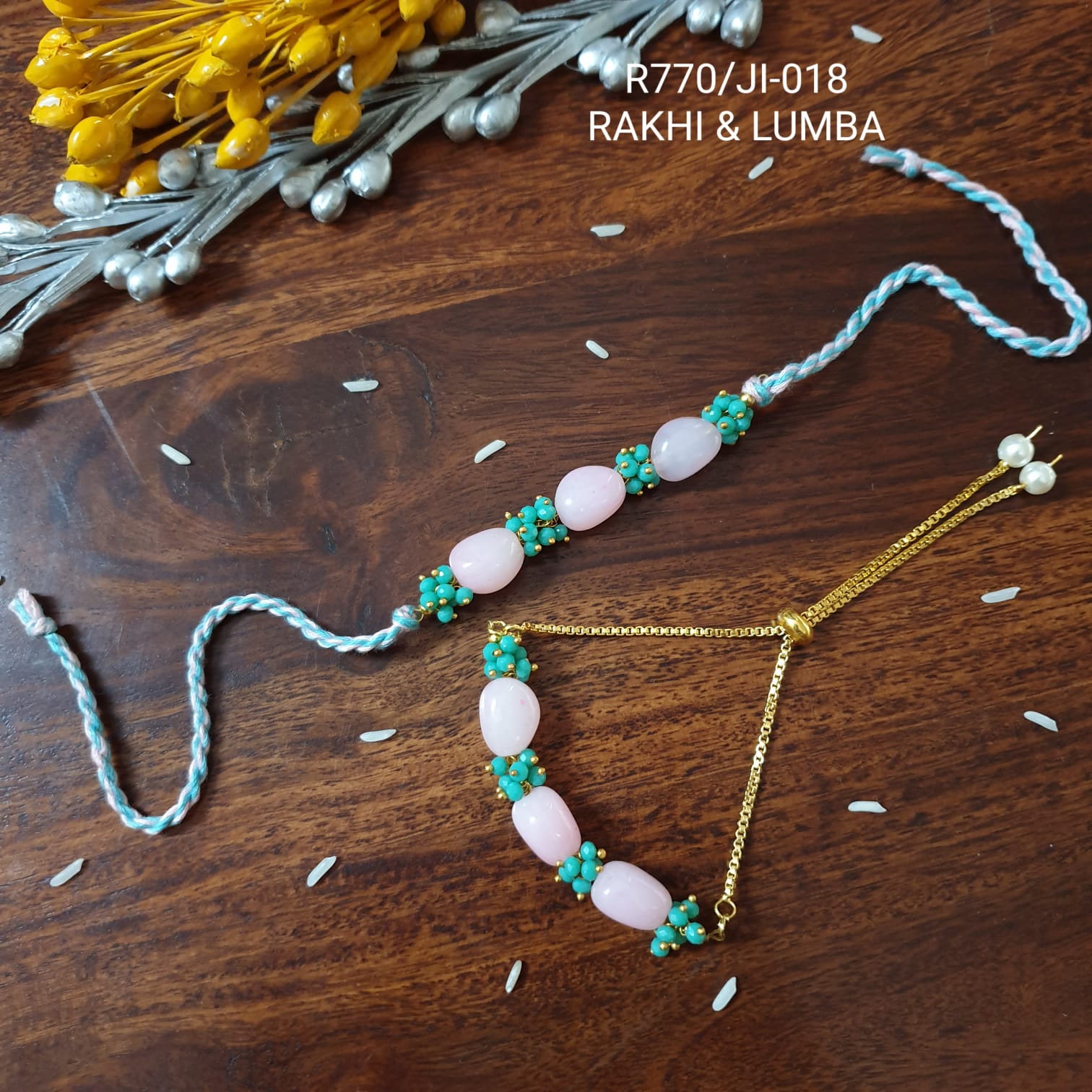 Pink Stone Bhaiya Bhabhi Rakhi Set