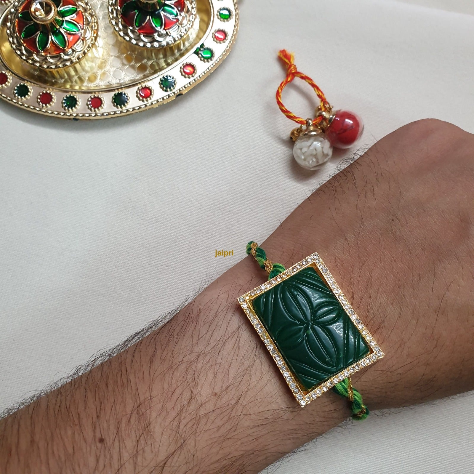 Dark Green Stone Rakhi