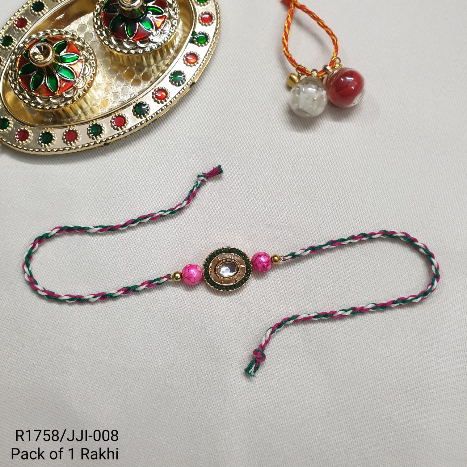 Kundan Green Bead Rakhi