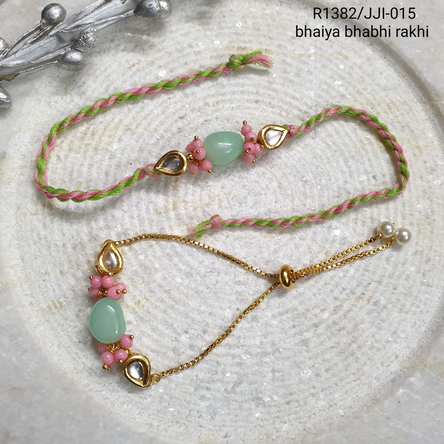 Mint Kundan Rakhi For Rakshabandhan