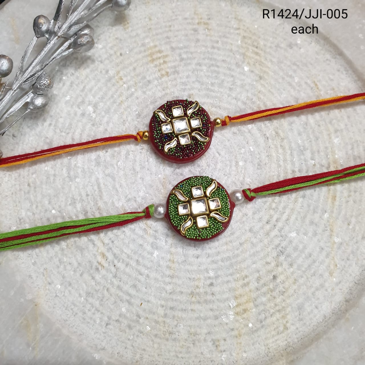 Kundan Rakhi For Brother And Sister (Pack Of Two)