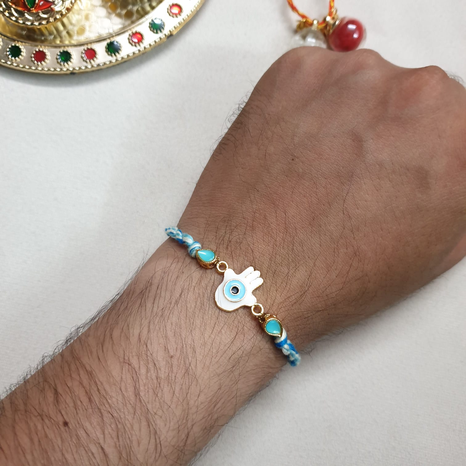 White Humsa Stone Rakhi