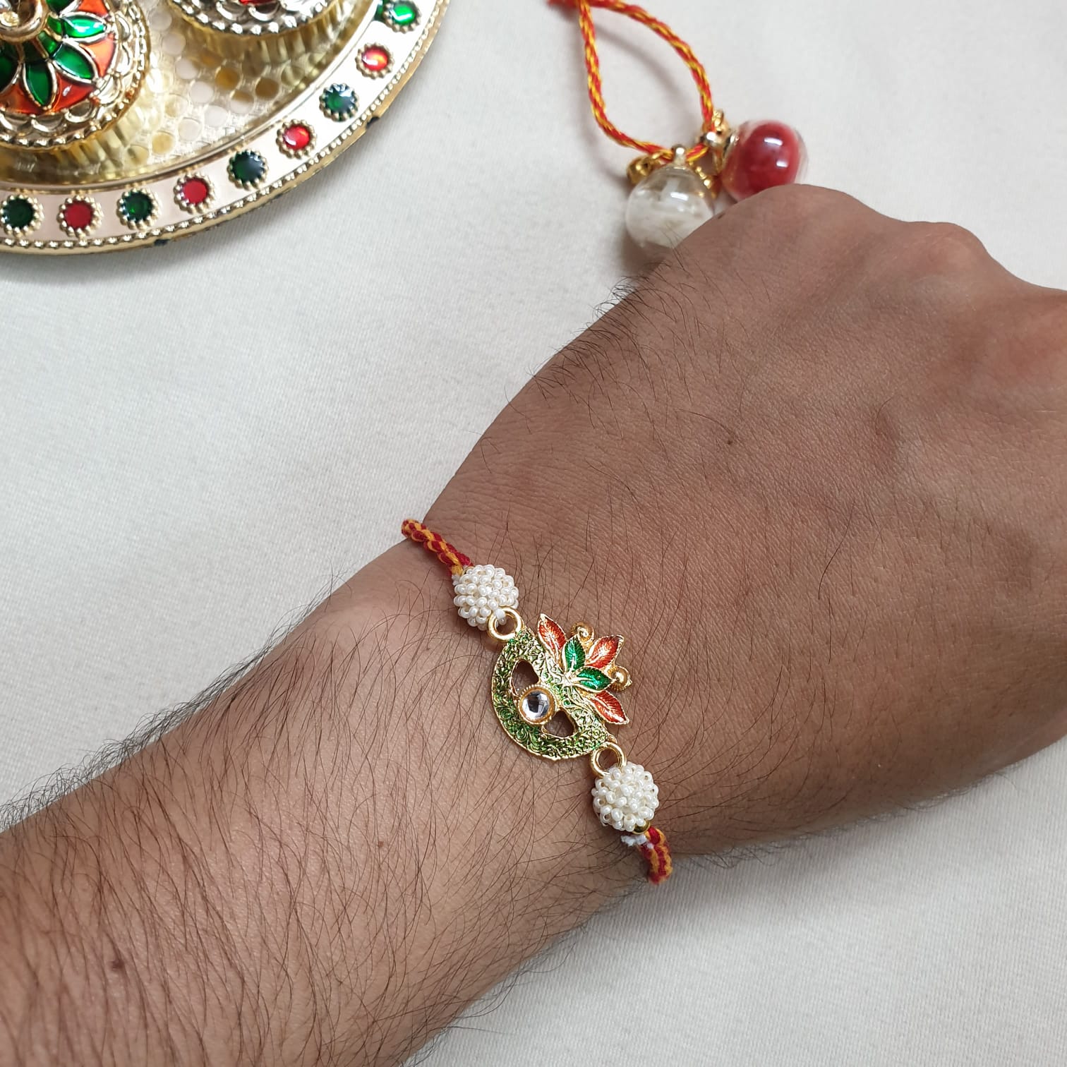Red Green Seed Bead Rakhi
