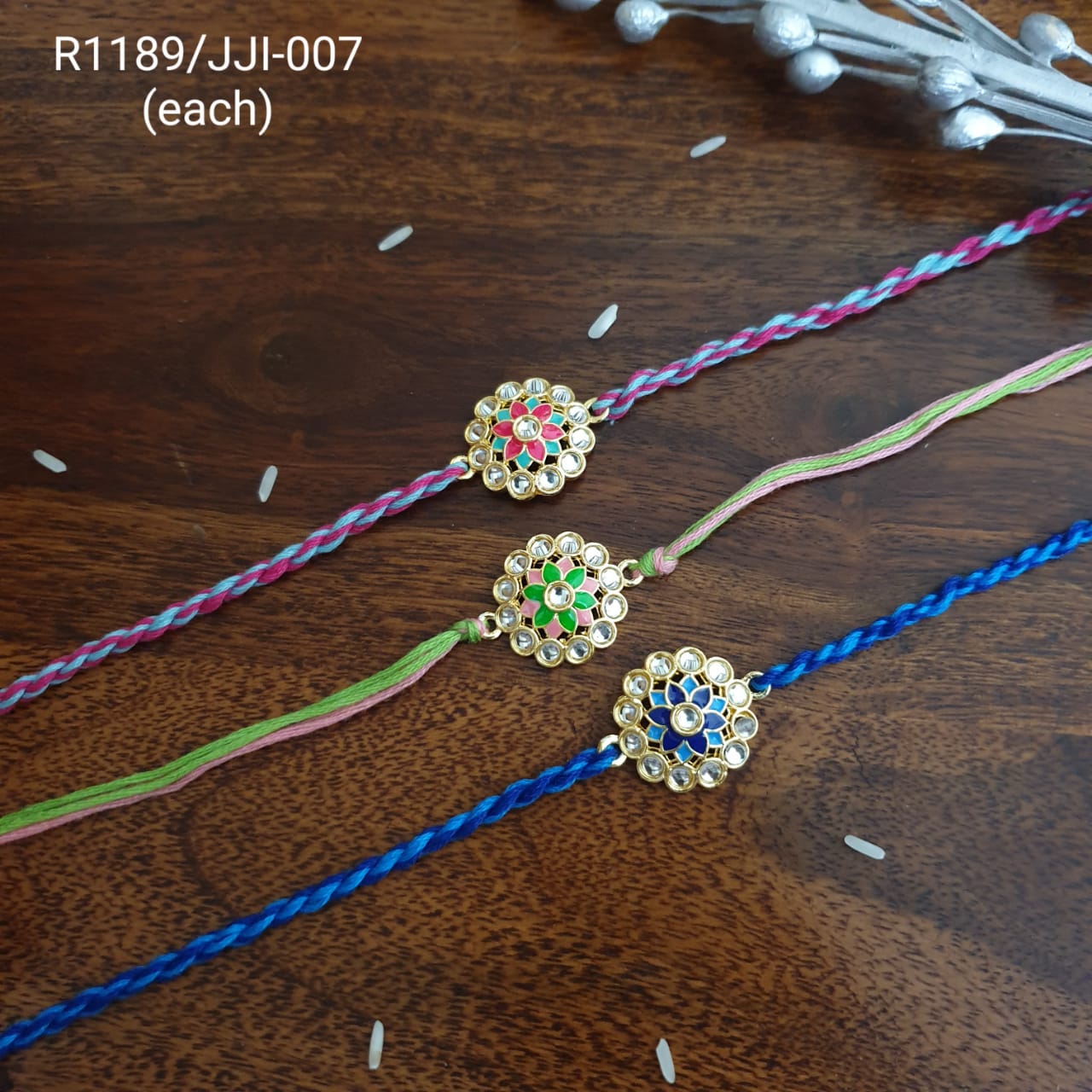 Kundan Meenakari Rakhi For Brother (Pack Of Three)