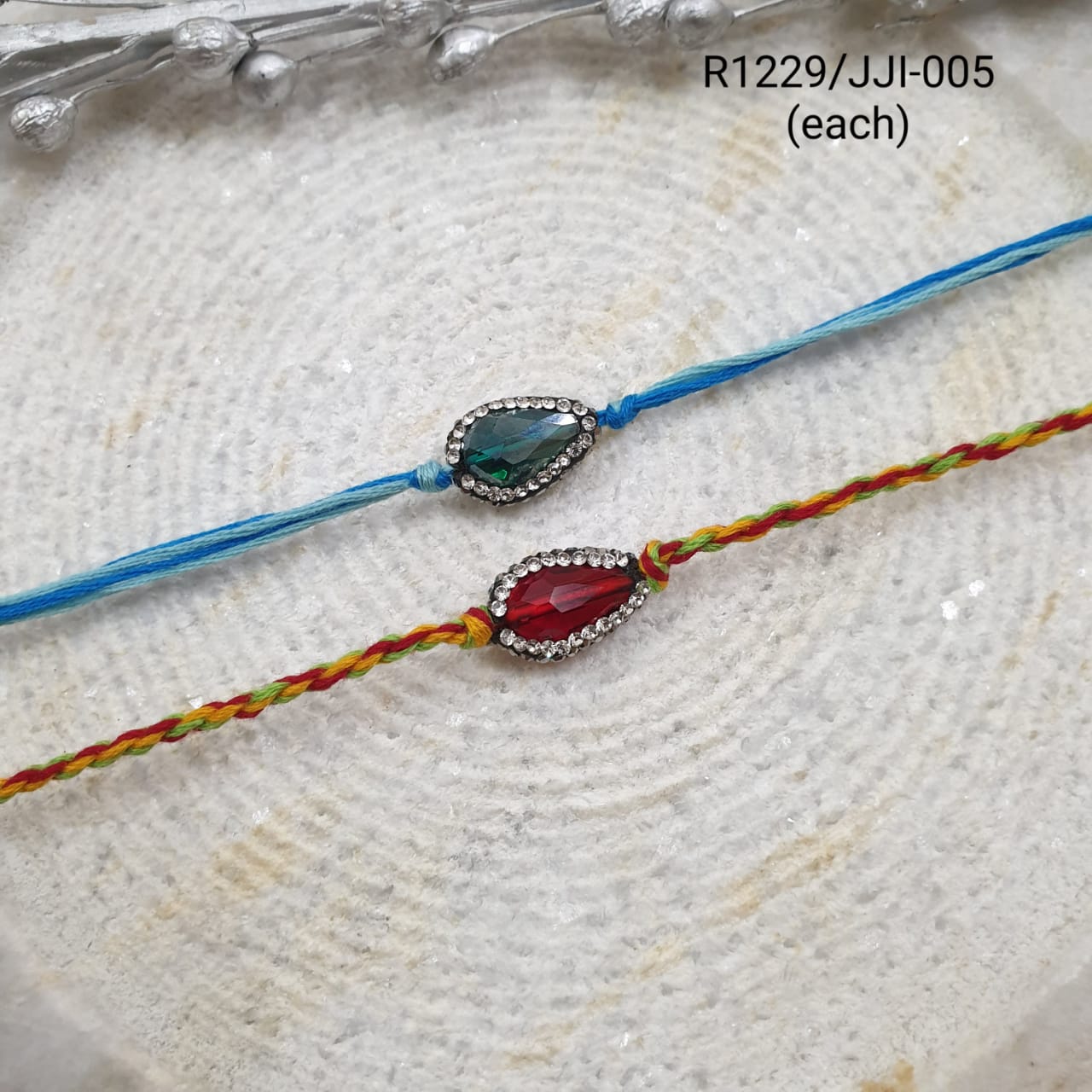 Zircon Stone Rakhi For Bhaiya Bhabhi (Pack Of Two)