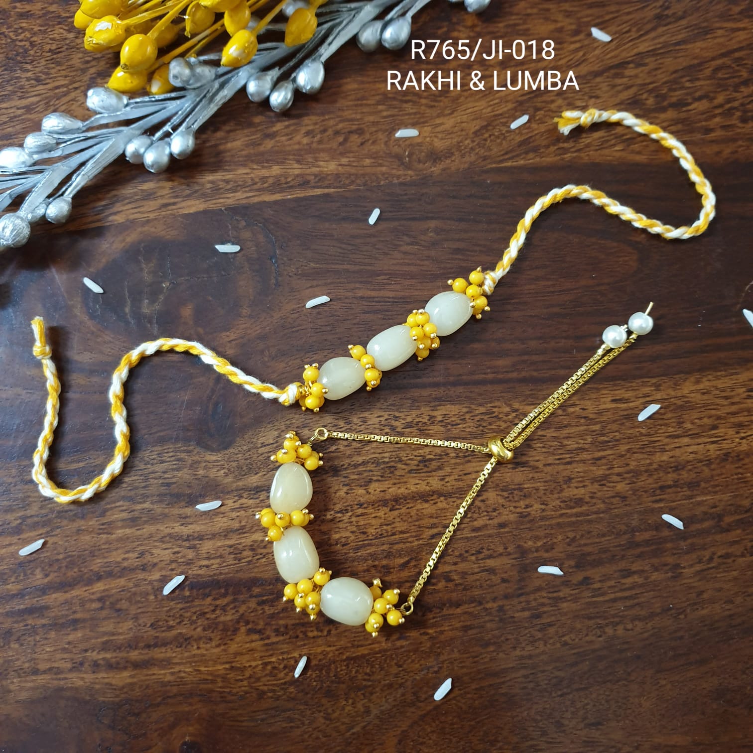 Yellow Stone Bhaiya Bhabhi Rakhi Set