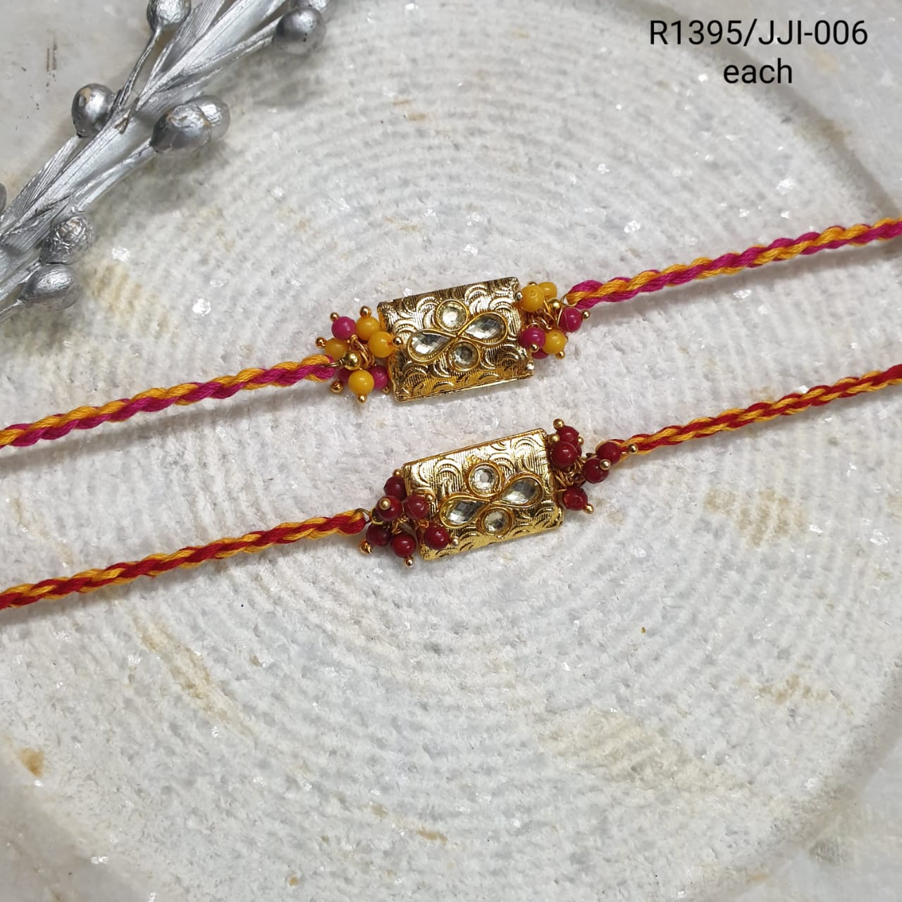 Gold Kundan Stone Rakhi For Rakshabandhan (Pack Of Two)