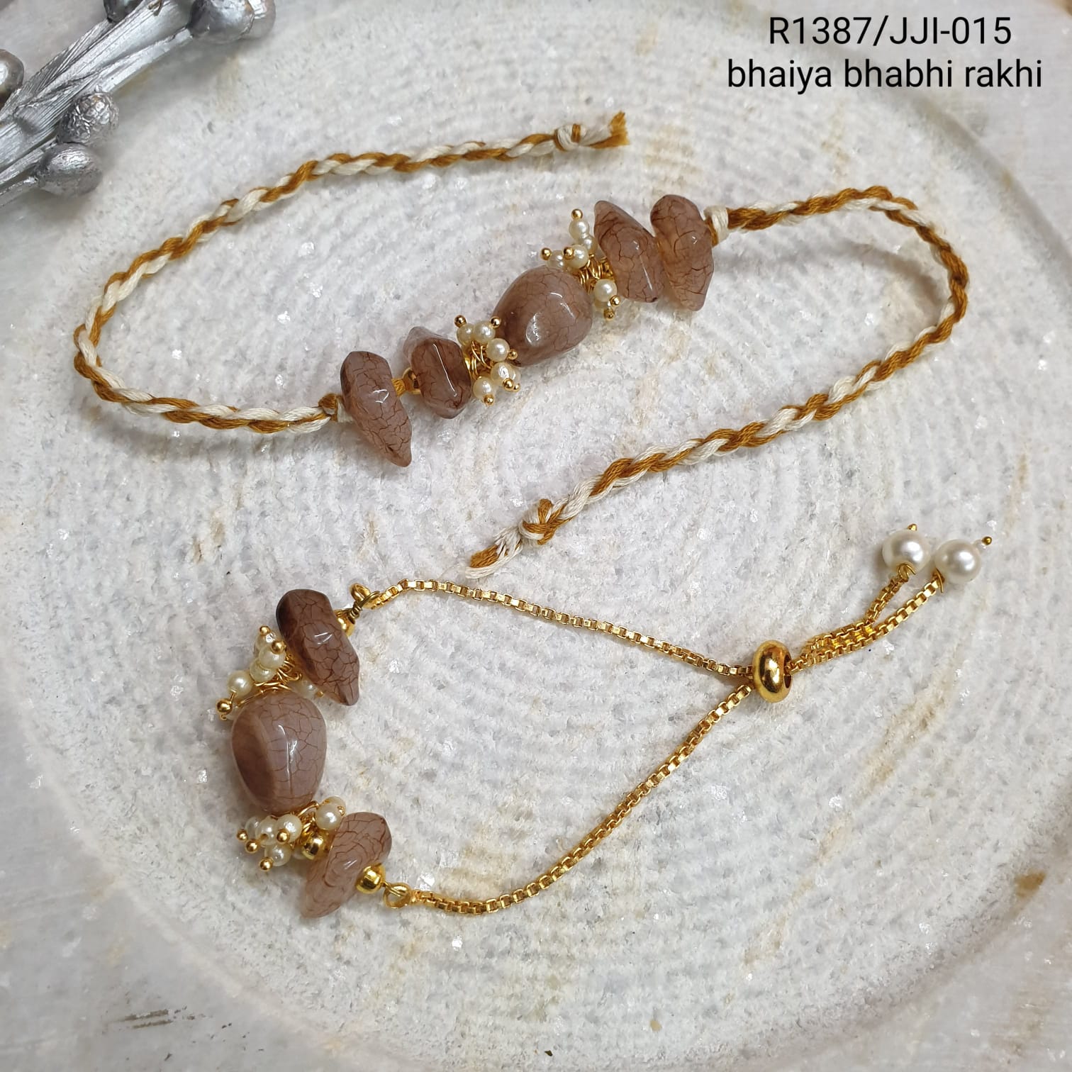 Brown Stone Rakhi Combo For Bhaiya Bhabhi