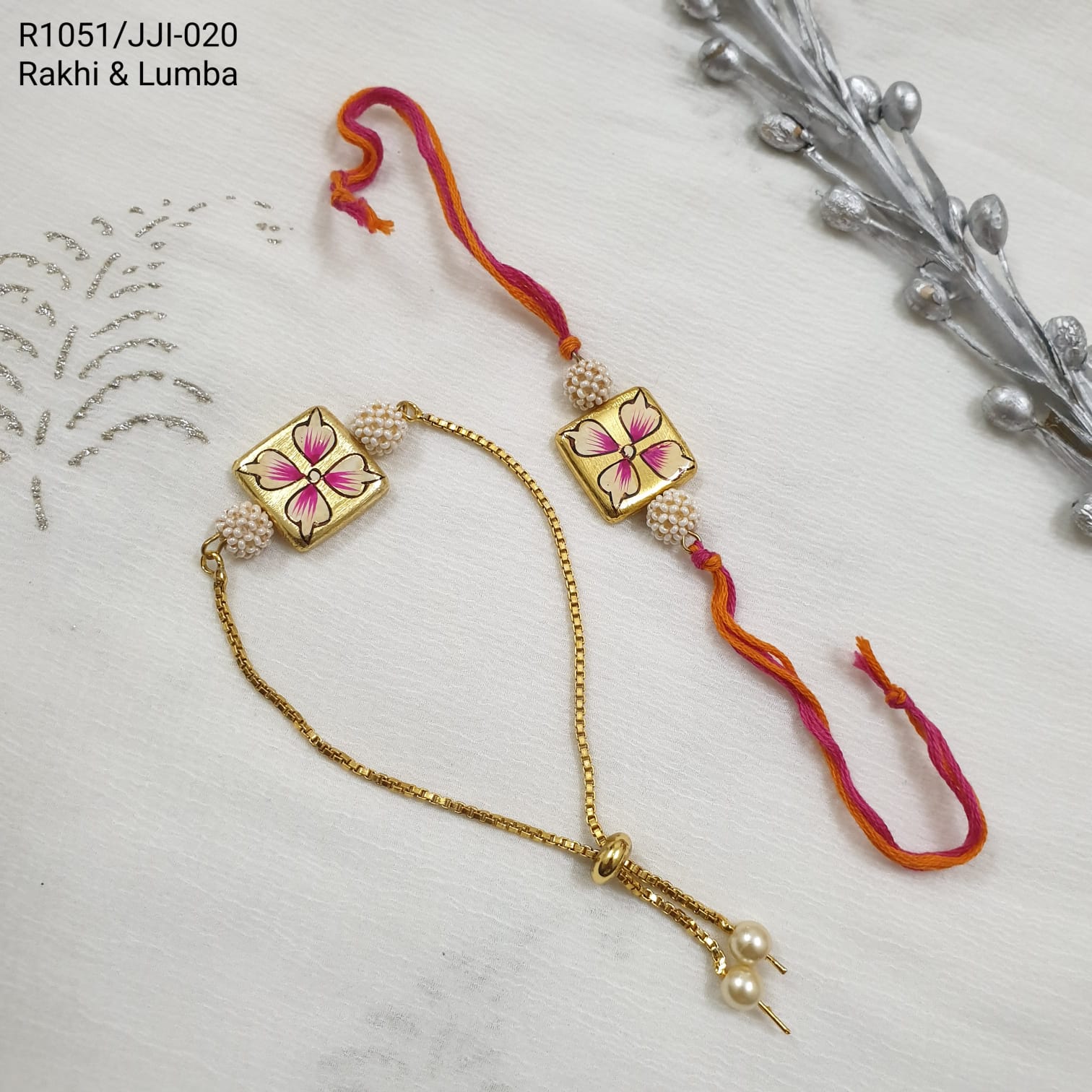 Pink Flower Rakhi Set For Bhaiya Bhabhi