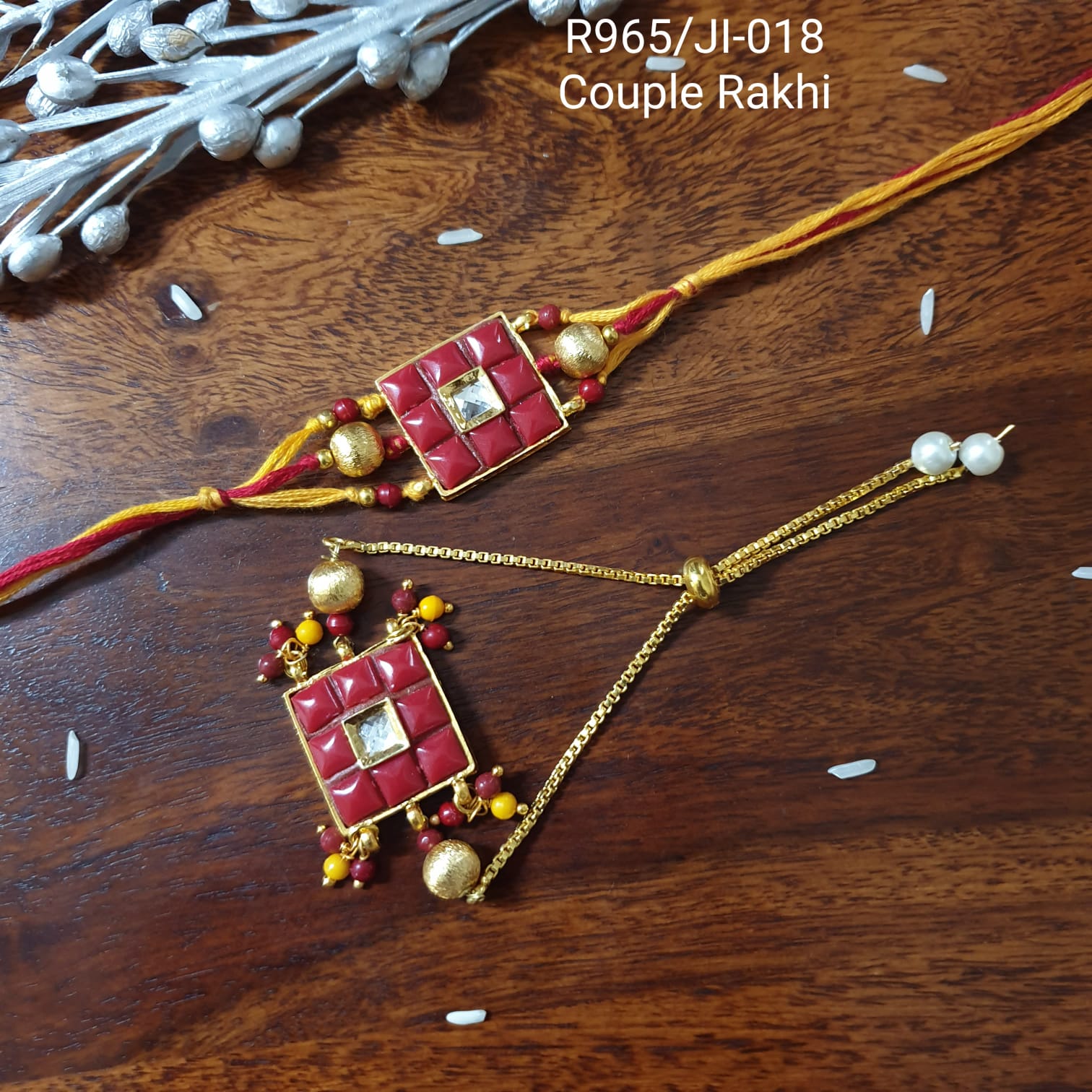 Red Stone Rakhi For Bhaiya And Bhabhi