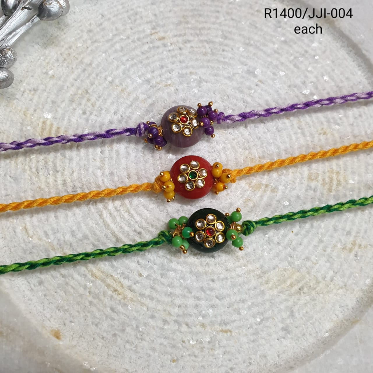 Kundan Stone Work Rakhi Combo For Brother And Sister (Pack Of Three)