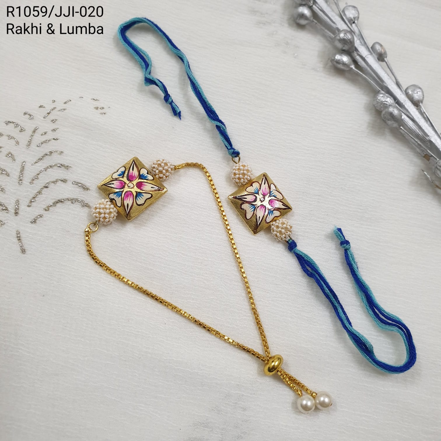 Blue Hand Painted Rakhi For Bhaiya Bhabhi