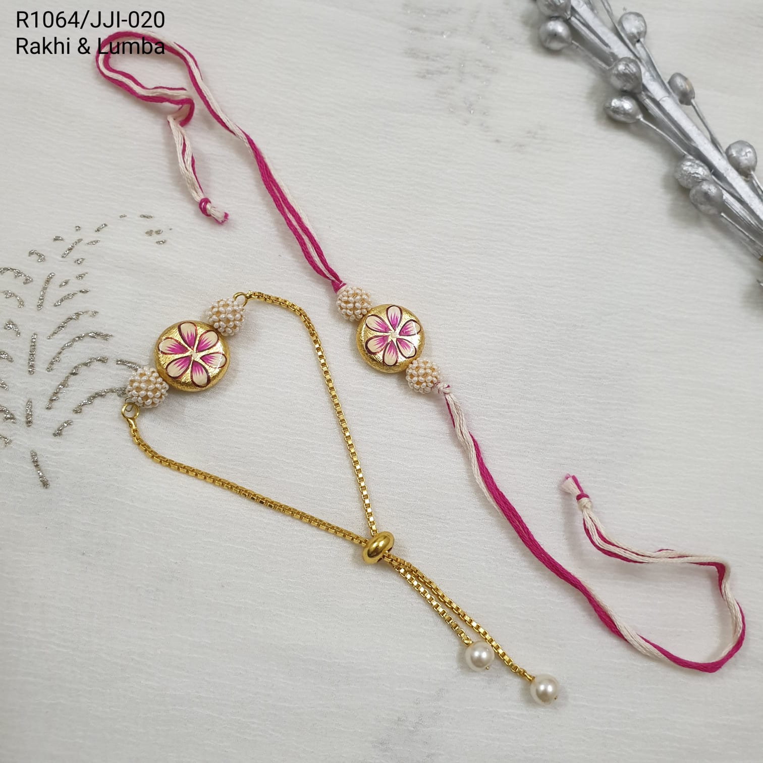 Pink Floral Handpainted Rakhi For Bhaiya Bhabhi