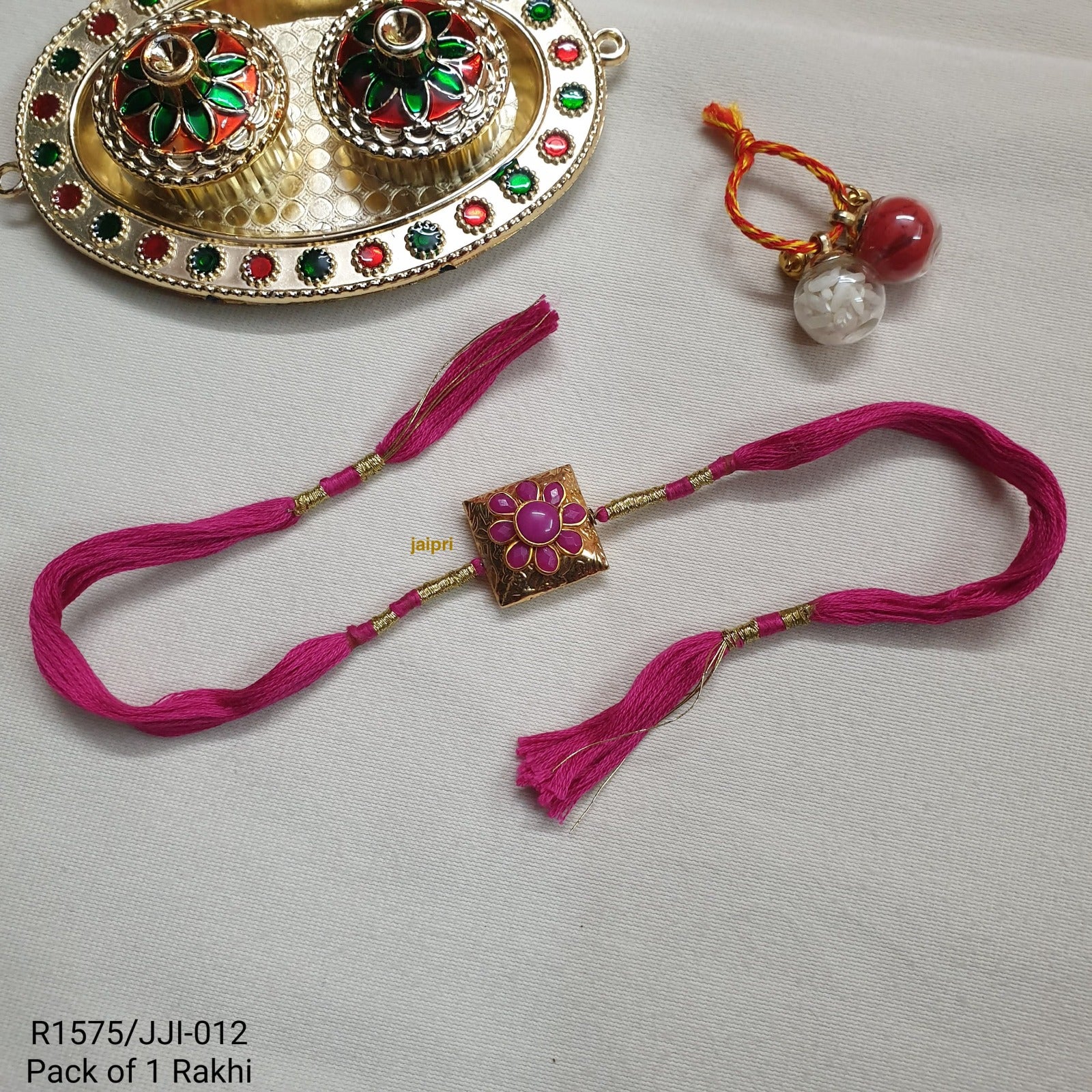 Pink Floral Stone Rakhi