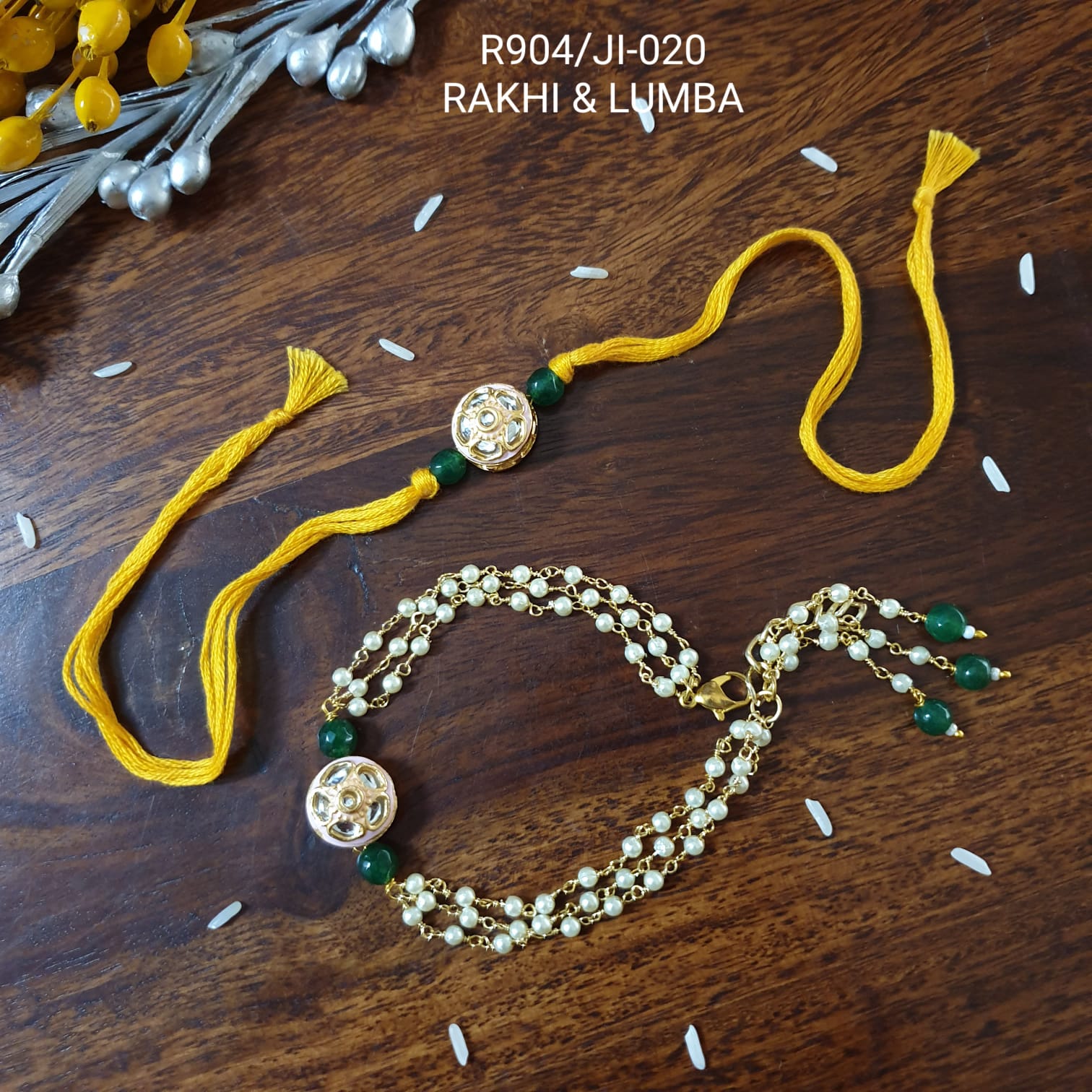 Baby Pink Meenakari Couple Rakhi Set