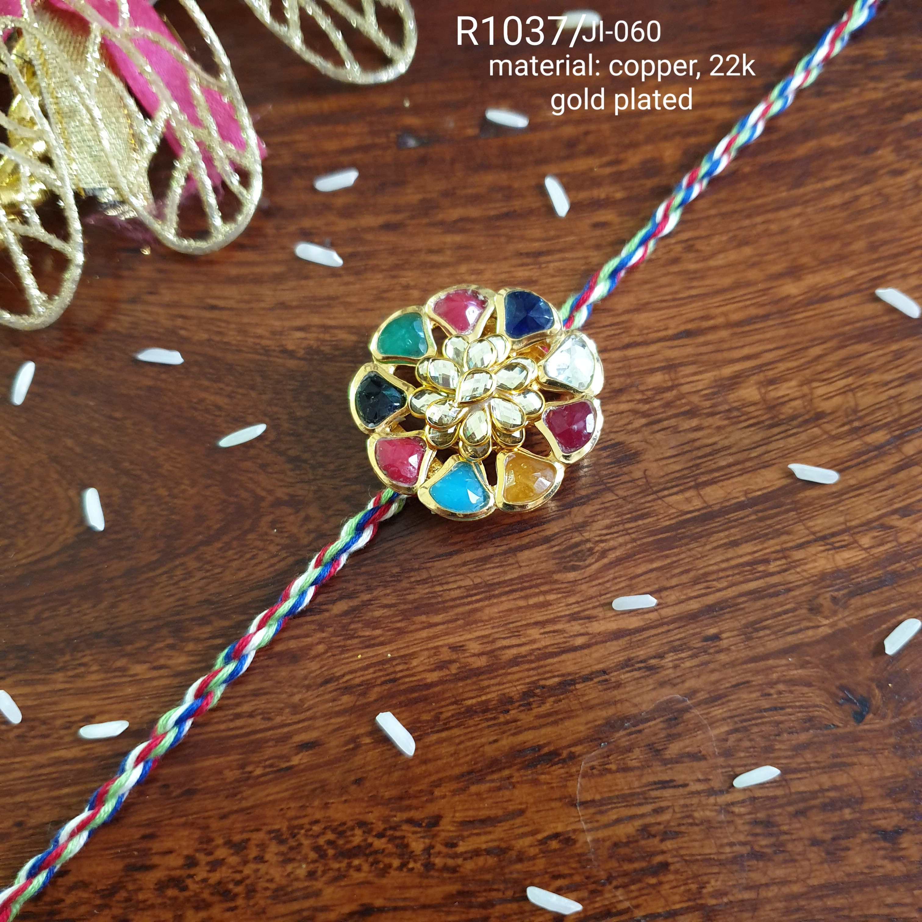 Navratana Floral Kundan Premium Rakhi