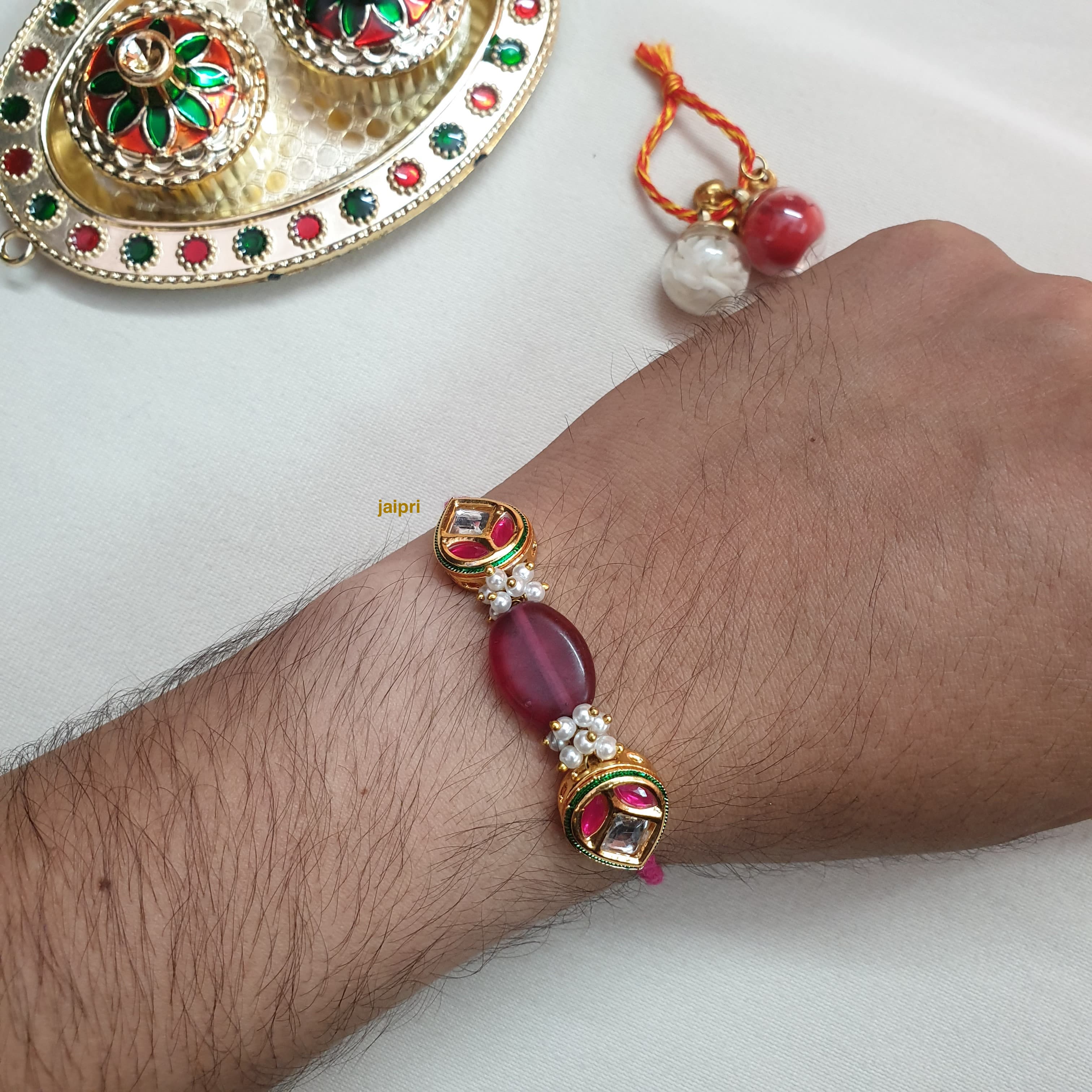 Pink Kundan Stone Rakhi