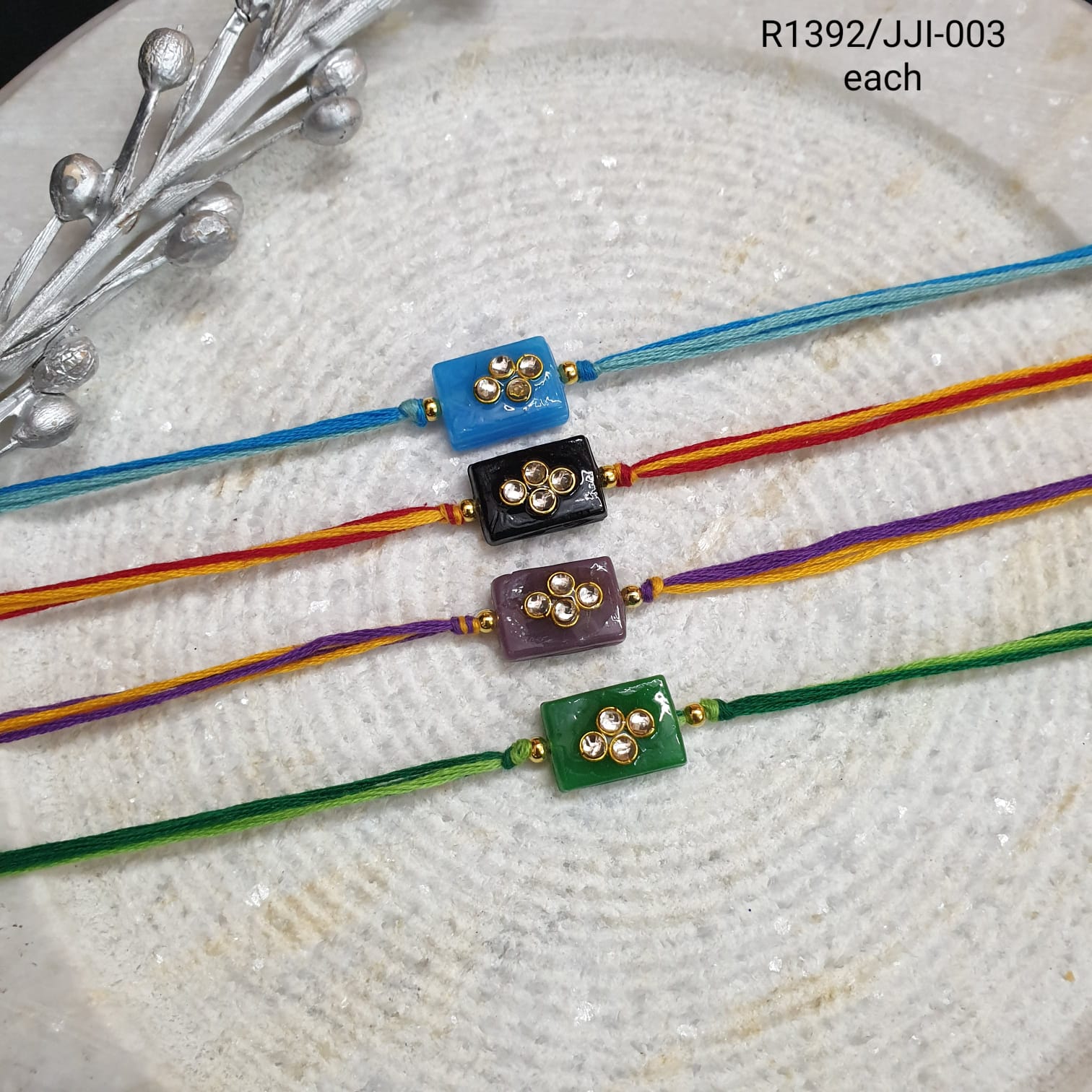 Rectangle Kundan Stone Rakhi (Pack of Four)